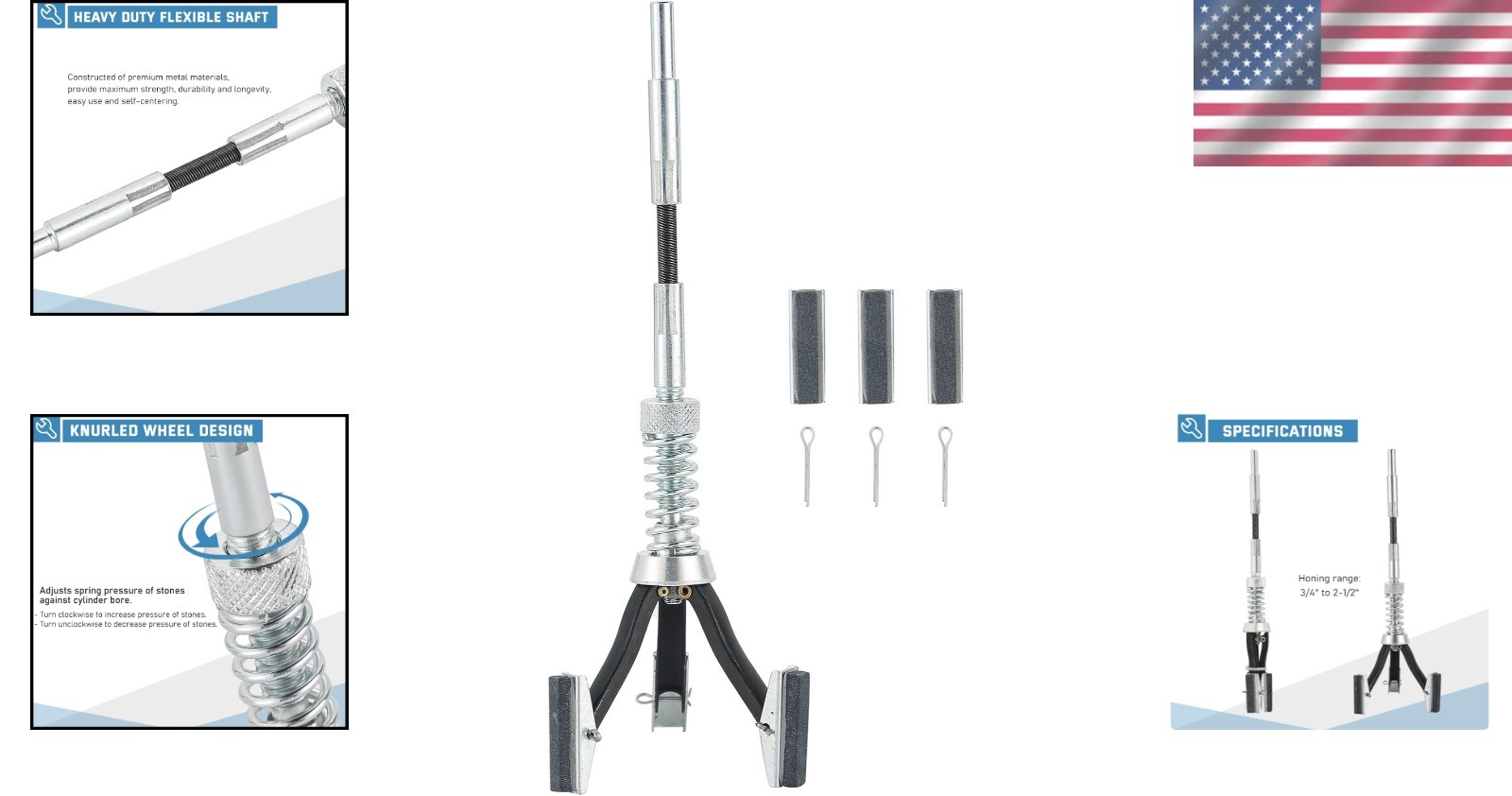 Engine Cylinder Hone Tool Set, Adjustable Deglazer for 3/4″ to 2-1/2″