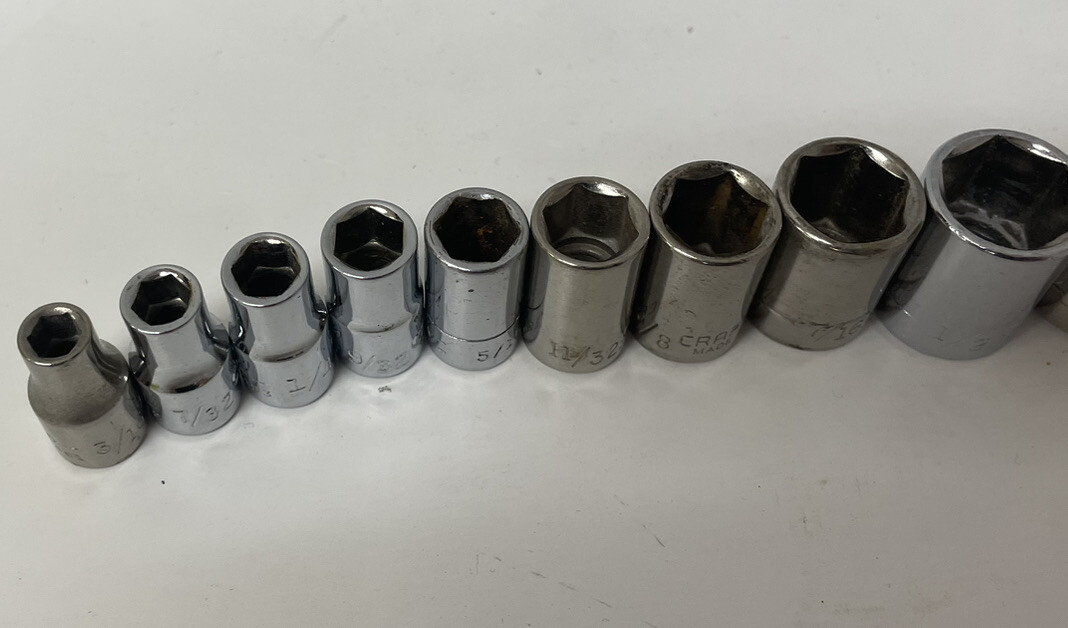 CRAFTSMAN 10 PIECE 1/4» DRIVE 6 POINT SAE SOCKET SET 3/16″ to 9/16″ Chrome Lot