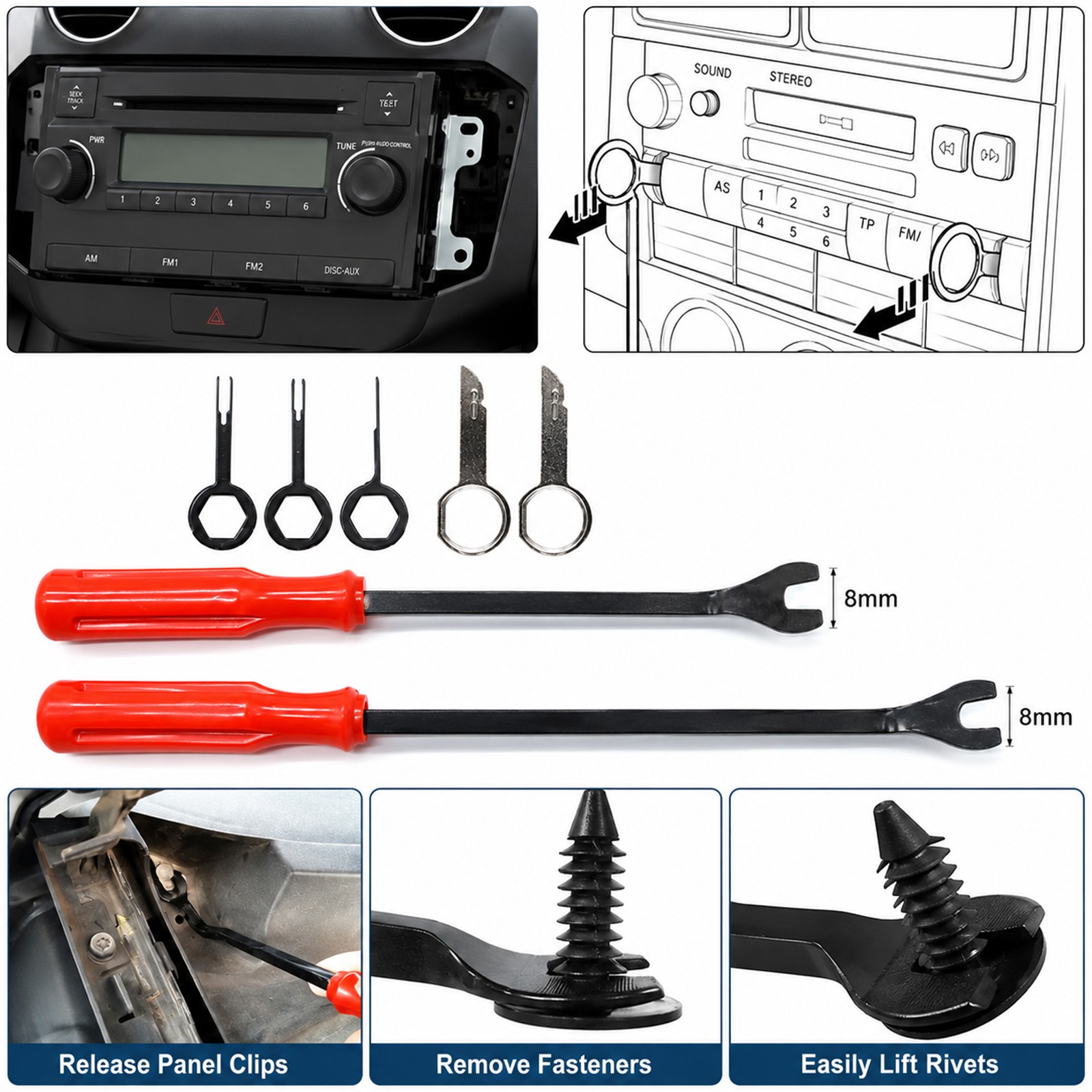 19Pcs Car Trim Panel Removal Tool Clip Pry Dash Stereo Audio Light Repair Set