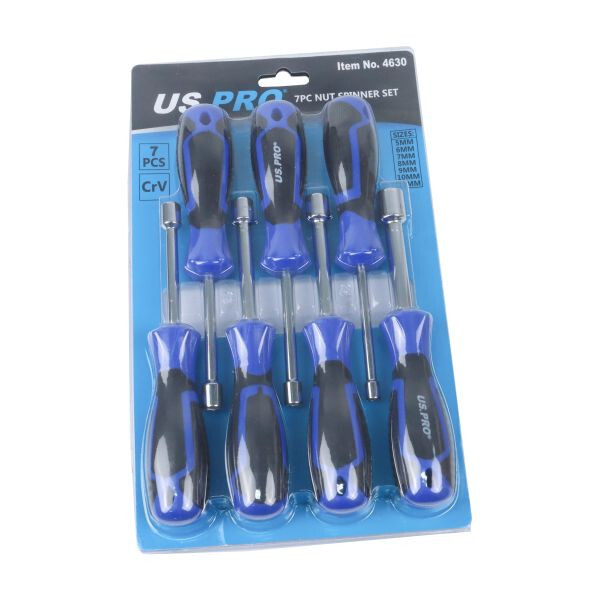 US PRO 7pc Nut Spinner Set | Metric Sizes 5–13mm CR-V Screwdriver Style Tool