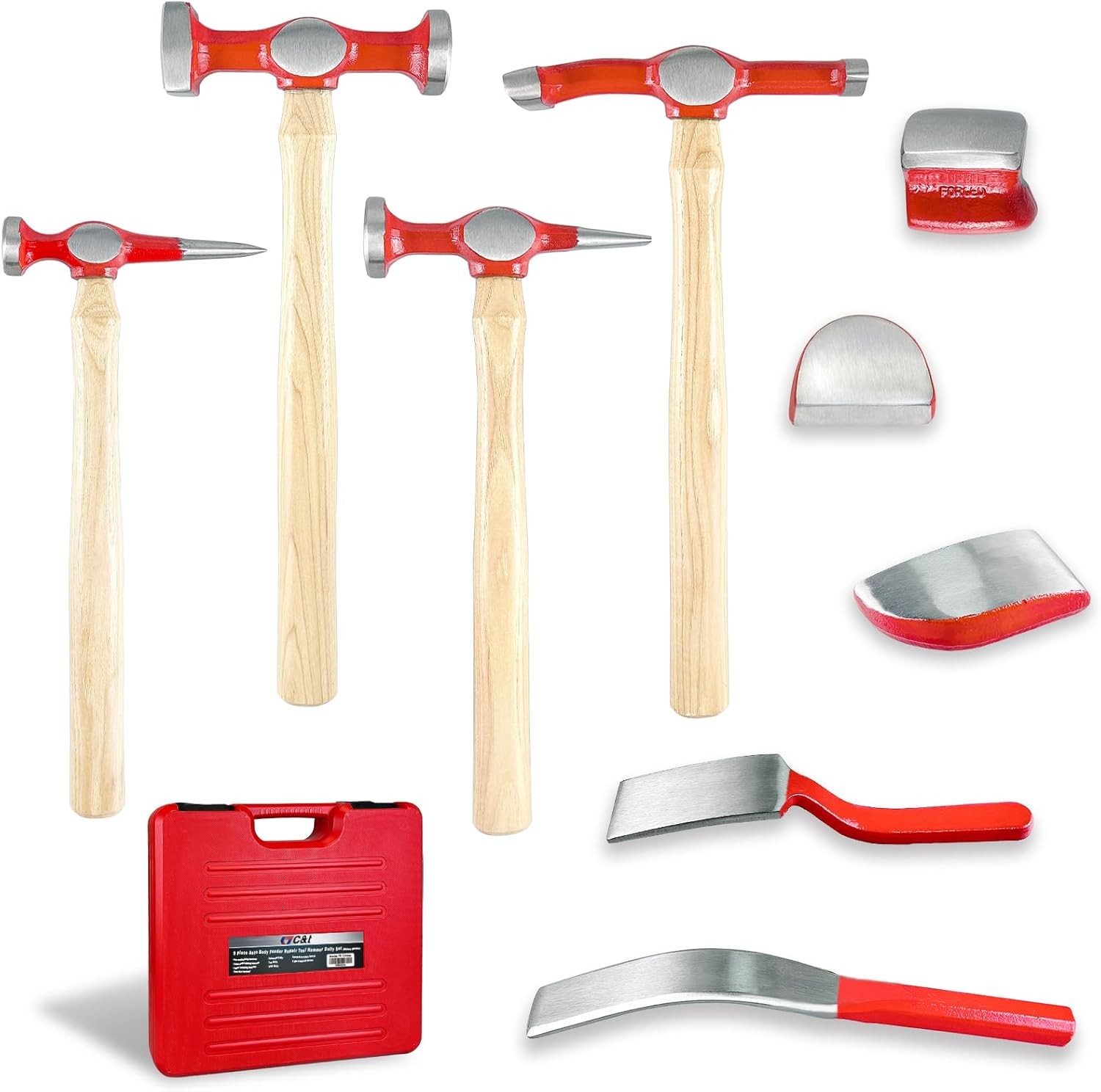 C&T 9 Piece Heavy Auto Body Repair Tool Hammer Dolly Set, Car 9PC