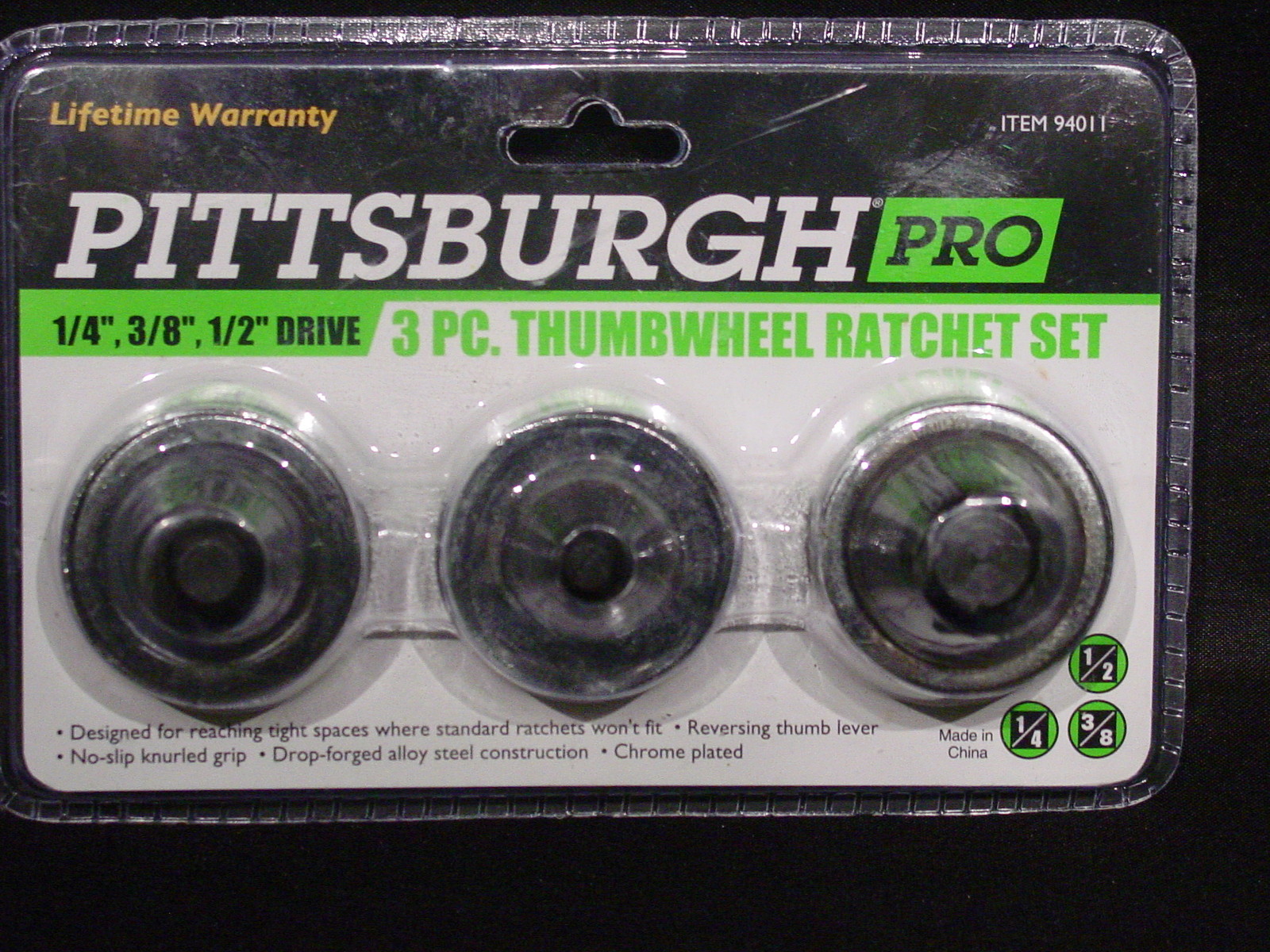 3 pc Auto Mechanic Thumbwheel Ratchet Set 1/4» 3/8» 1/2» Drive Thumb Wheel