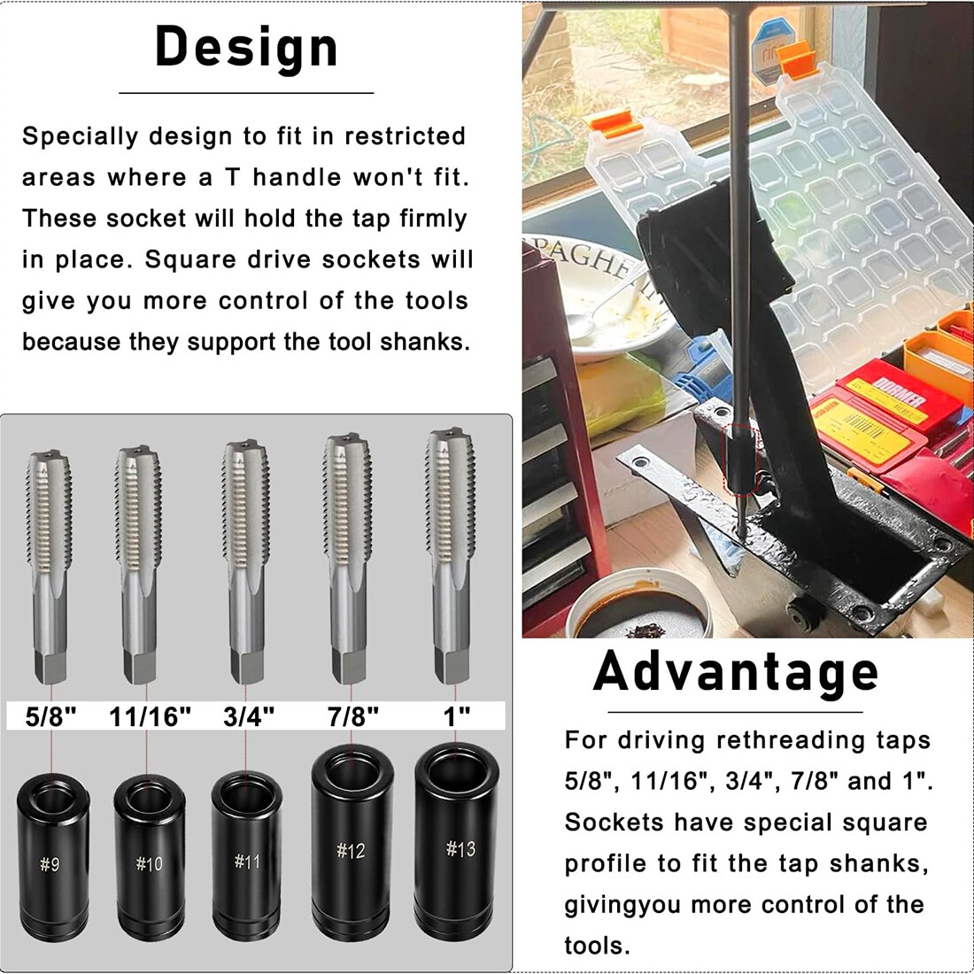 71670 Large Tap Socket Set For 5/8″, 11/16″, 3/4″, 7/8″ and 1″ Taps, 1/2″ Drive