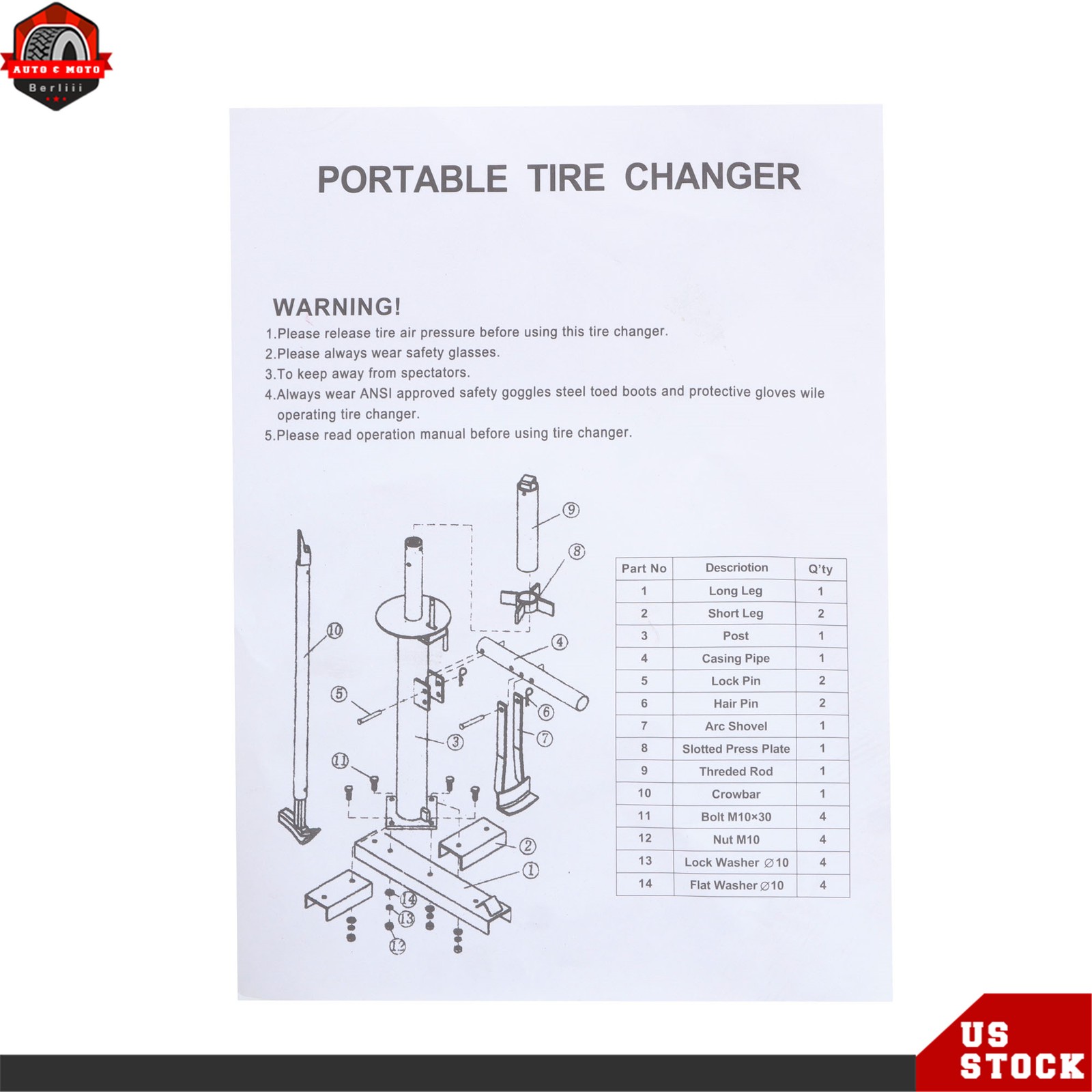 Portable Hand Bead Breaker Mounting Tool 8″ to 16″ Tires Manual Tire Changer Red