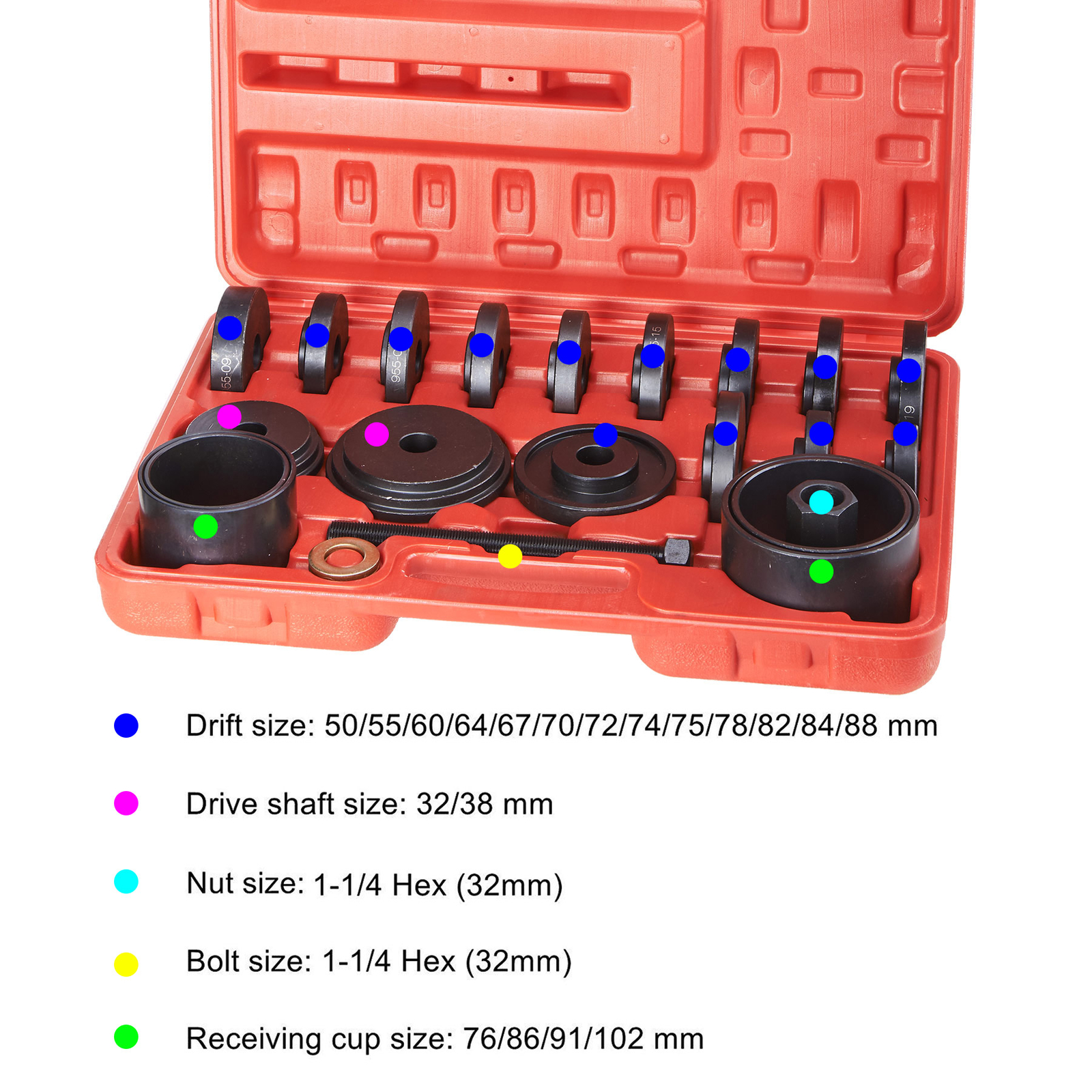 OMT 23pcs Front Wheel Bearing Press Kit Removal Adapter Puller Pulley Tool Case