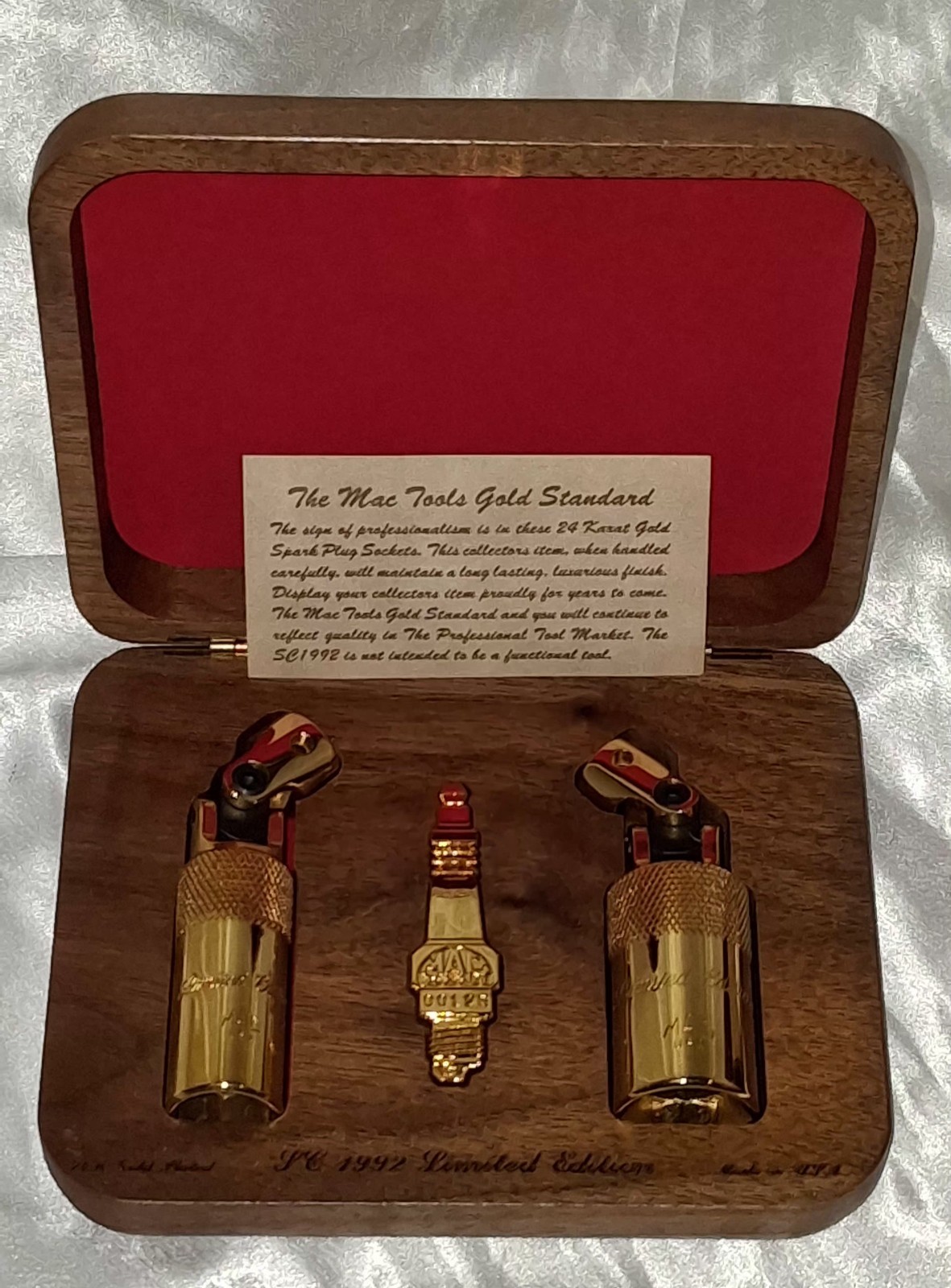 Mac Tools 2 Piece Universal Spark Plug Socket Set 24k Gold Plated LE 1992