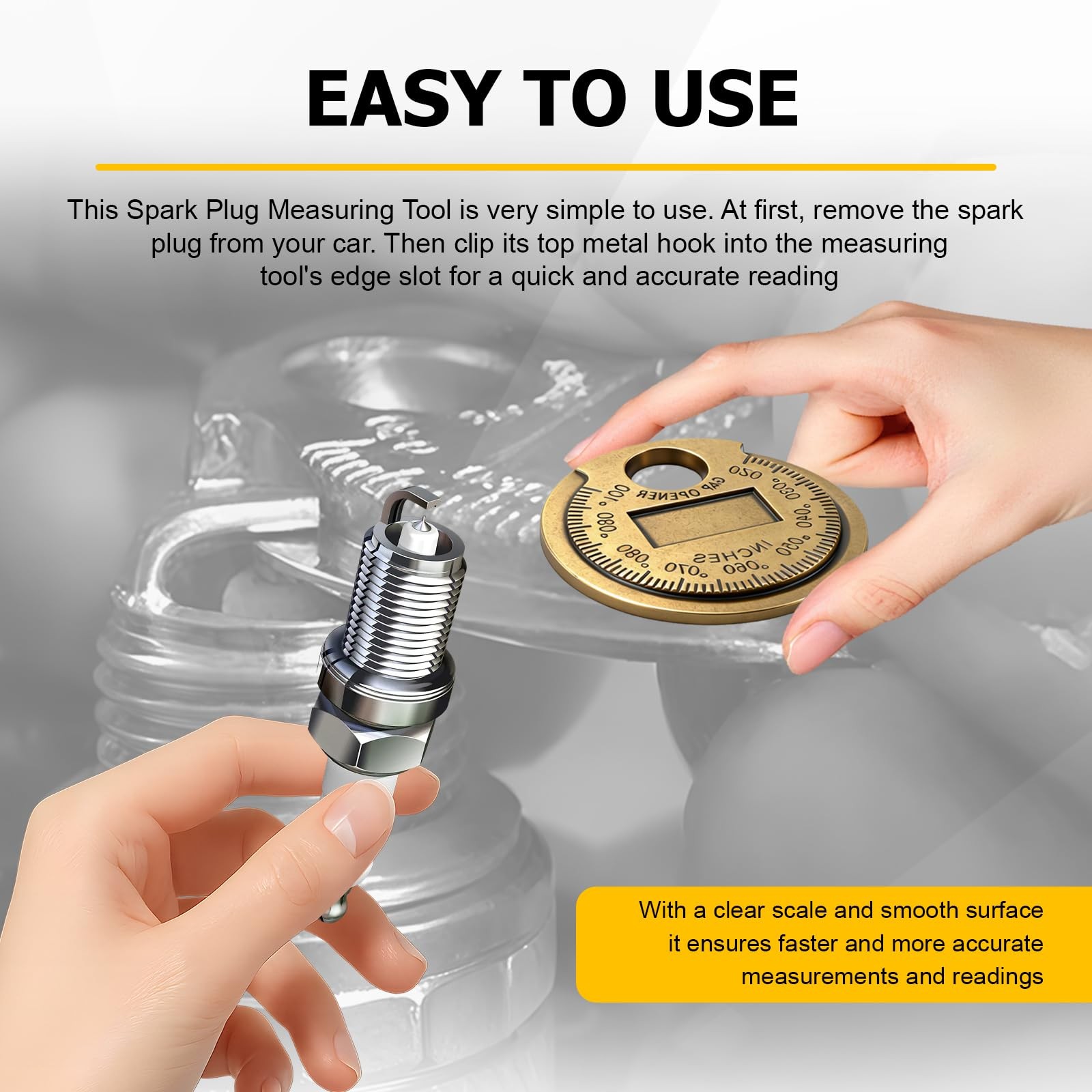 PLALEI Spark Plug Measuring Tool, Zinc Alloy Gap Gauge Tool Gold