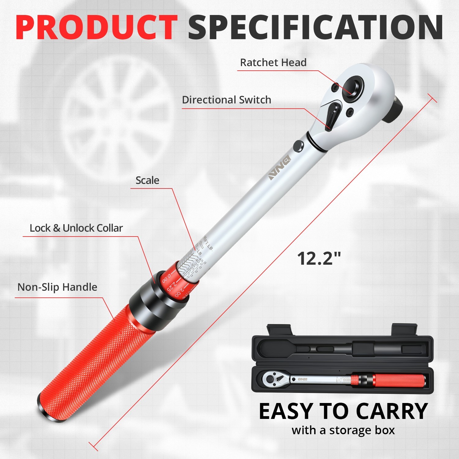 1/2″ Drive 5-45 IN.-LB / 6.78-61 N.M Click Torque Wrench Set w/ Storage Case