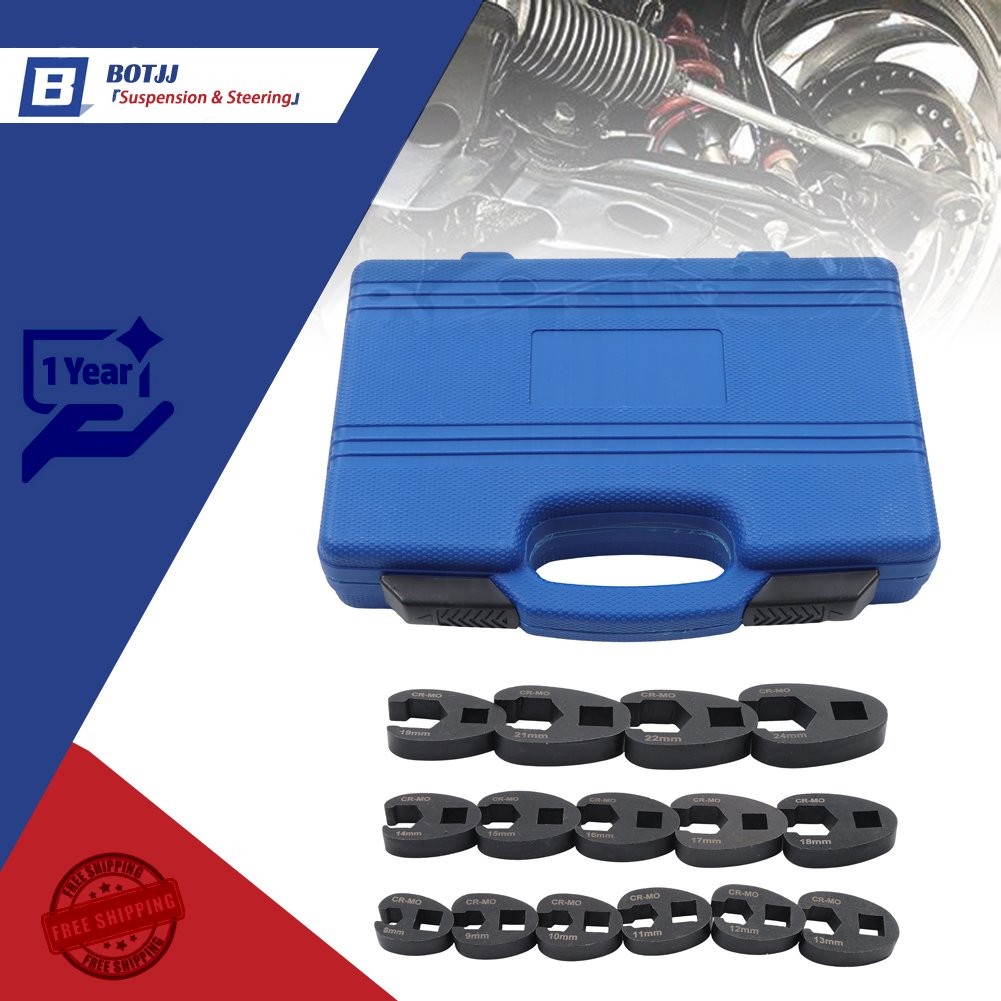 For 8 to 24 mm Nuts 3/8″ and 1/2″ 15Pcs Crowfoot Flare Nut Wrench Set Metric