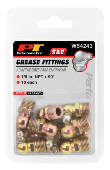 Performance Tool W54243 1/8″ NPT 90 Grease Fitting, (Pack of 10)
