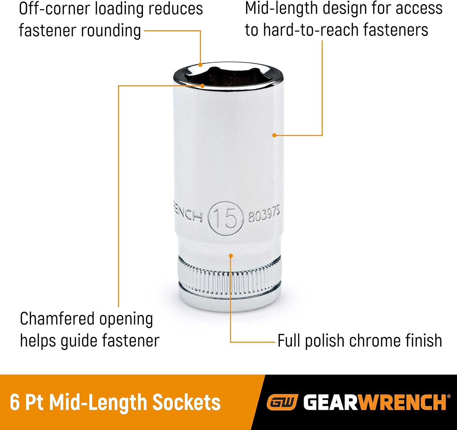 GEARWRENCH 11 Pc. 3/8″ Drive 6 Pt. Mid-Length Socket Set, SAE – 80555S 11 Pc