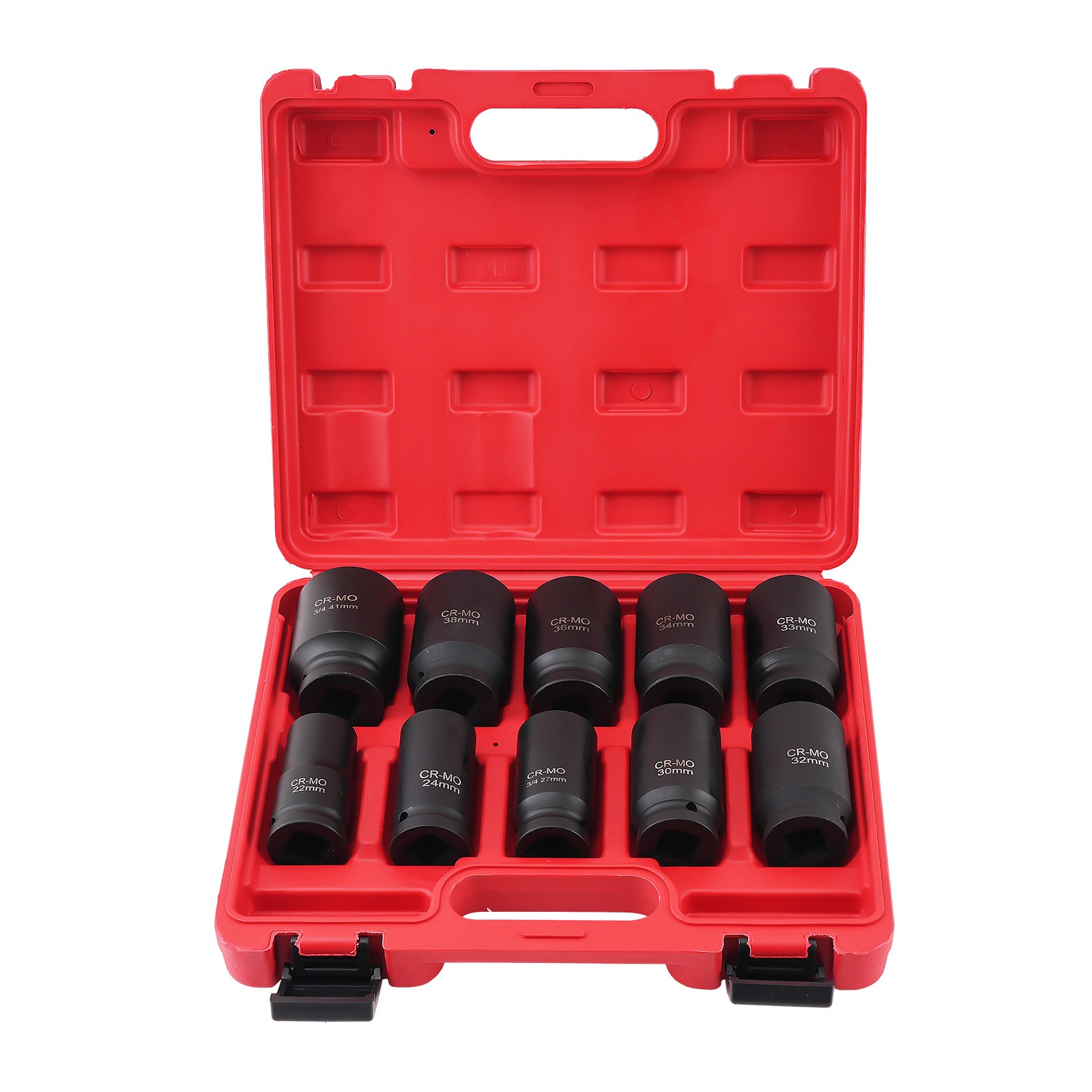 3/4Inch Drive Deep Impact Socket Set Metric 22mm-38mm–41mm 6-Point With Case