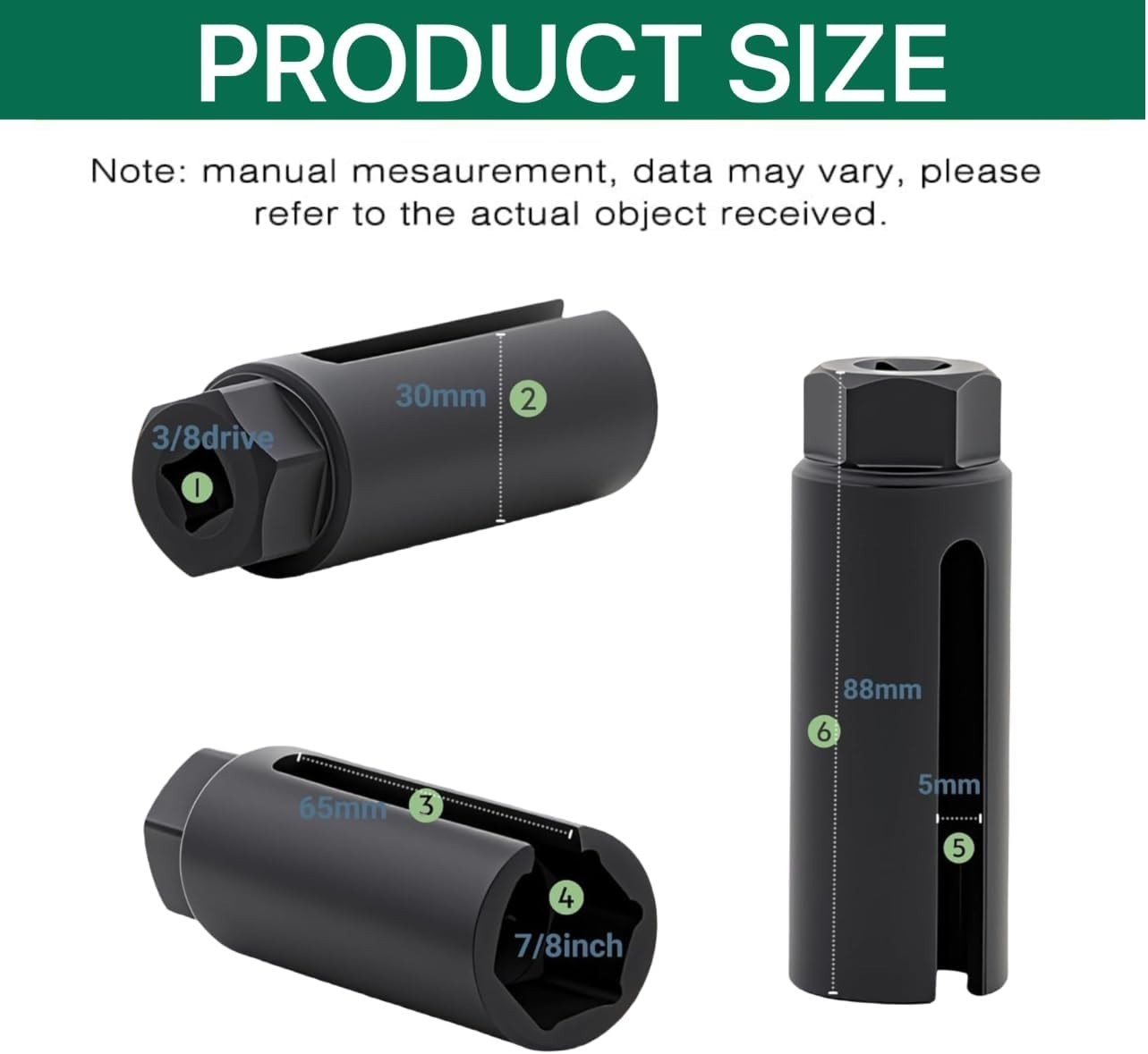 Universal Oxygen Sensor Socket with Side Cutout – 3/8” Drive, 22mm, Oil Rubbed