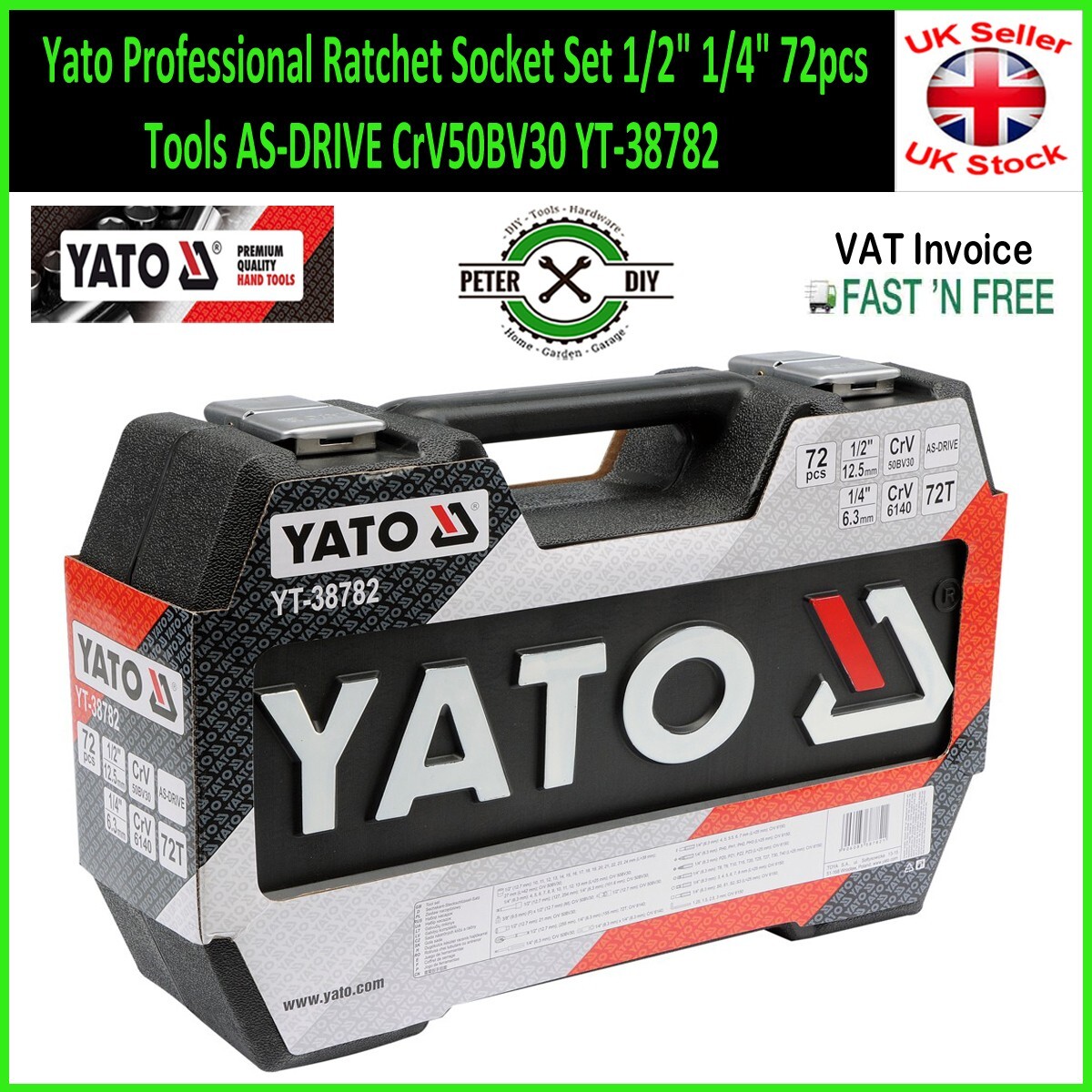 Yato Professional Ratchet Socket Set 1/2″ 1/4″ 72pcs Tools AS-DRIVE CrV50BV30