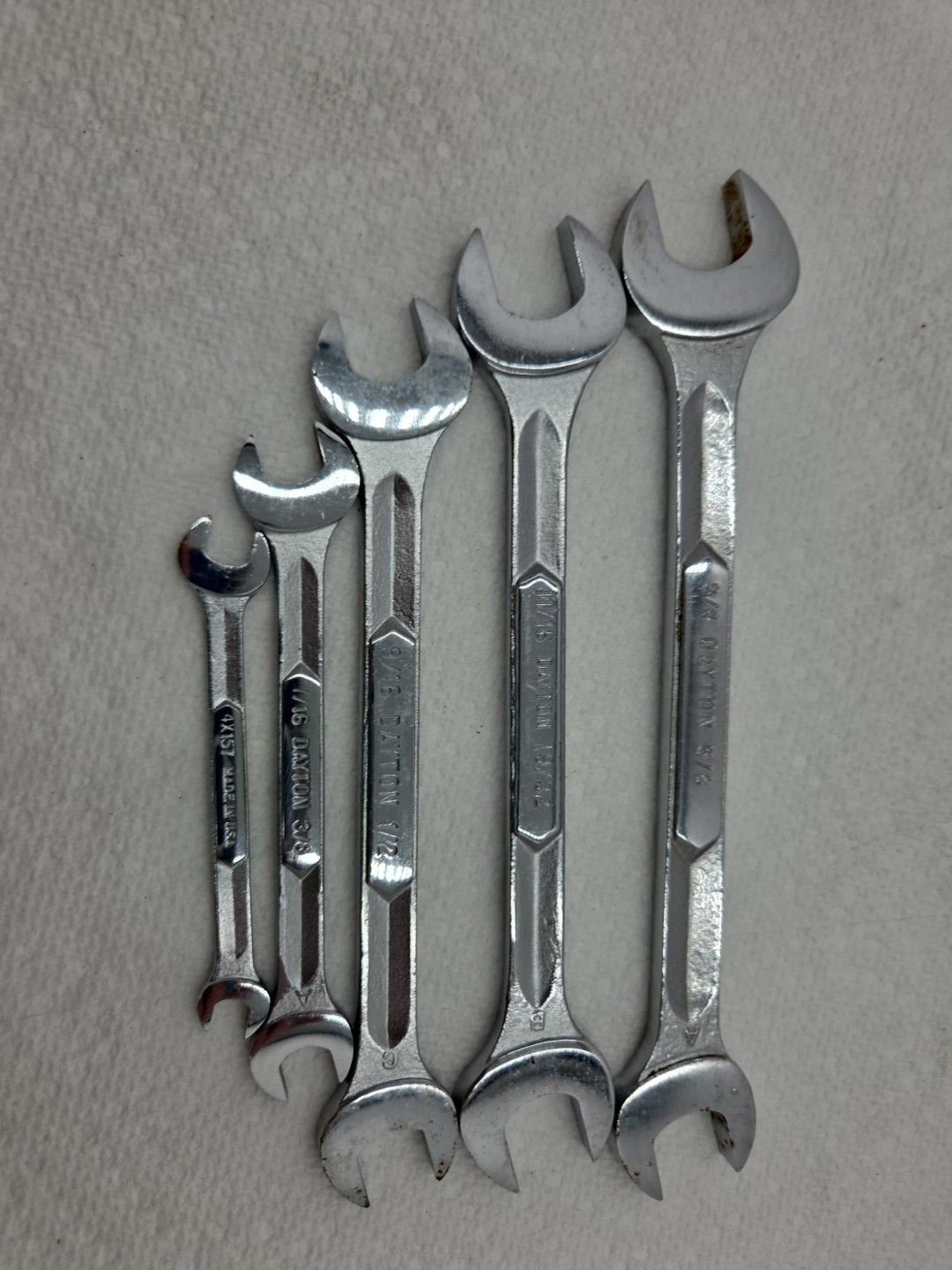 Vintage Dayton 5 Piece Open End Wrench Set – 1/4″ To 3/4″ No. 4X140 Made In USA