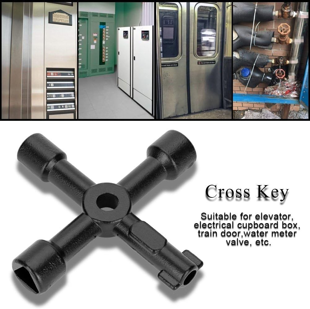 Black Universal 4-Way Zinc Alloy Cross Key for Electric & Gas Access Tools