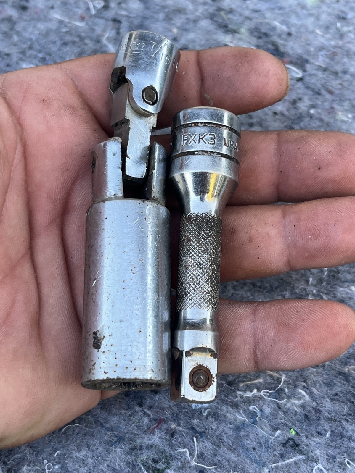 Snap On Tool 3/8″ Drive 3″ Socket Knurled Extension Model FXK3 USA & 7/16 Fvu 14