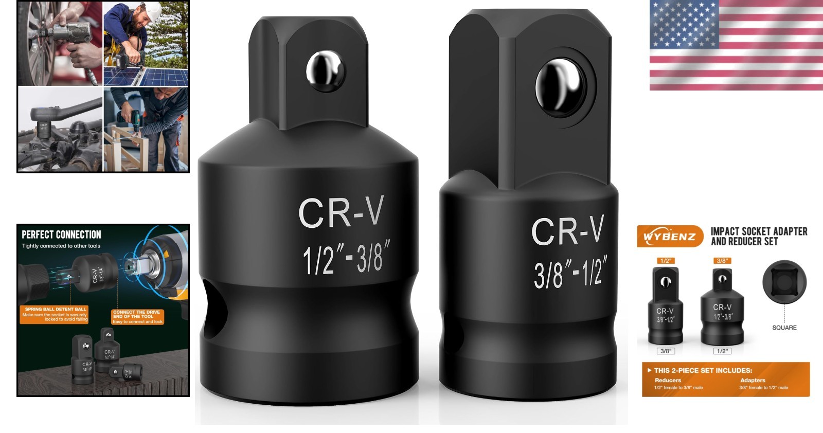 Versatile 1/2″ to 3/8″ Impact Adapter Set – Chrome Moly Steel for Professionals