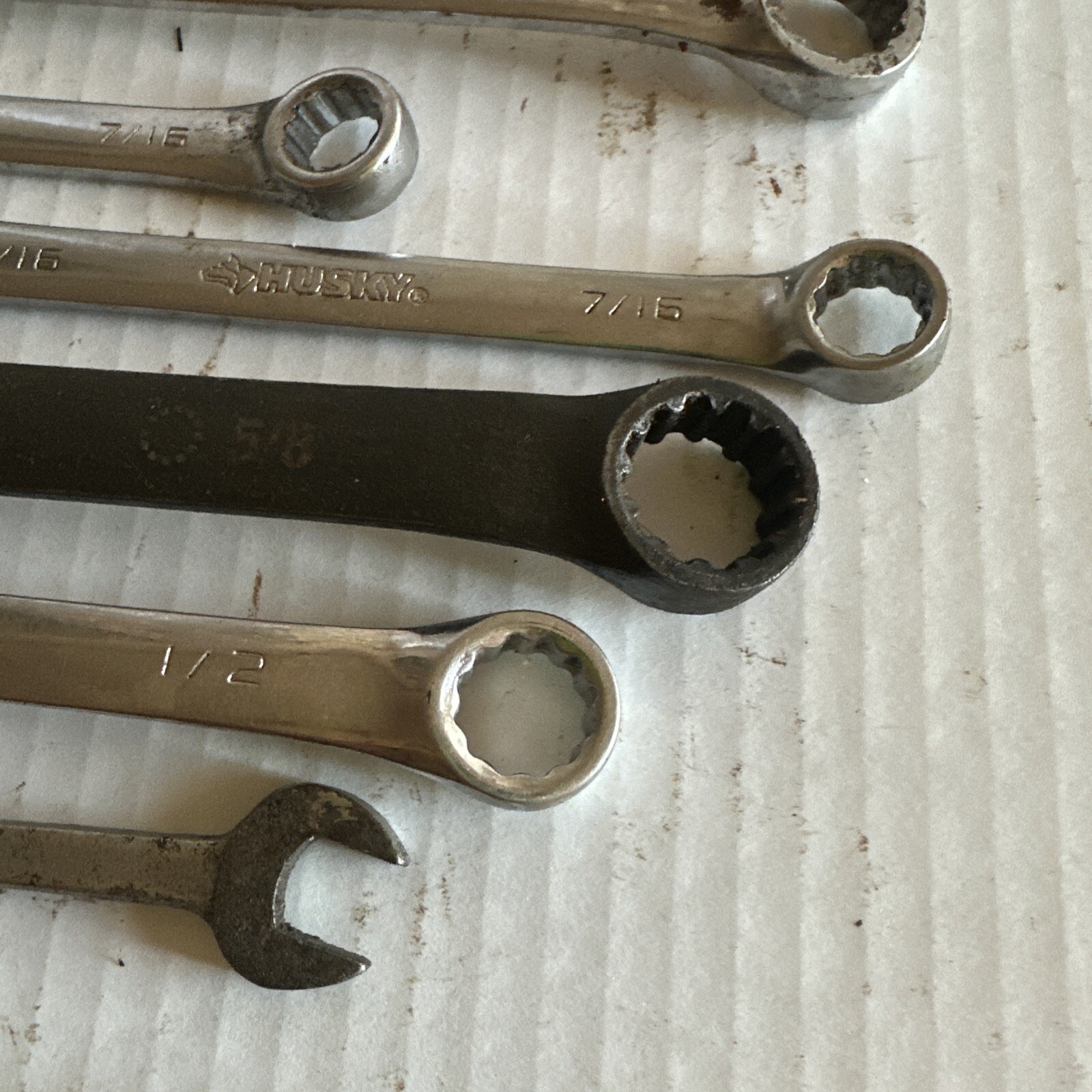 lot of 9 Husky wrenches Standard various sizes forged in U.S.A. drop steel VGC