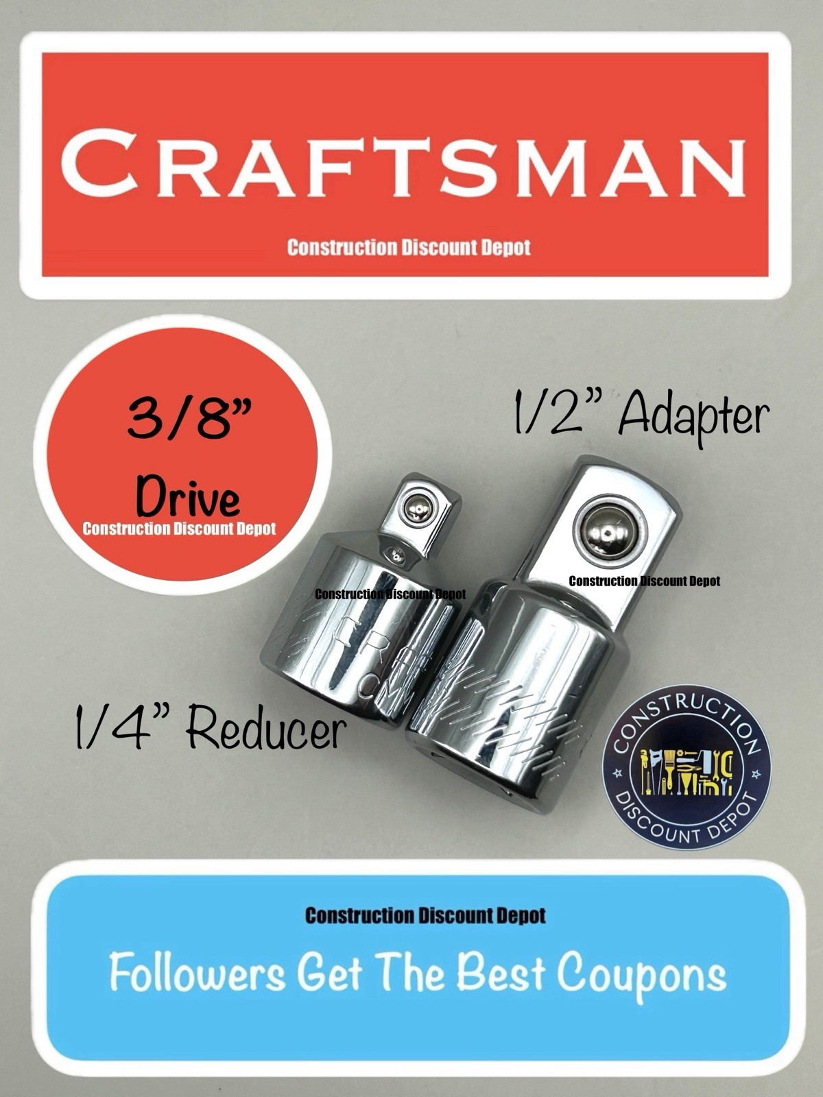 Craftsman 3/8″ Drive to 1/2″ & 1/4″ Socket Adapter Reducer CMMT 3/8 in. Dr
