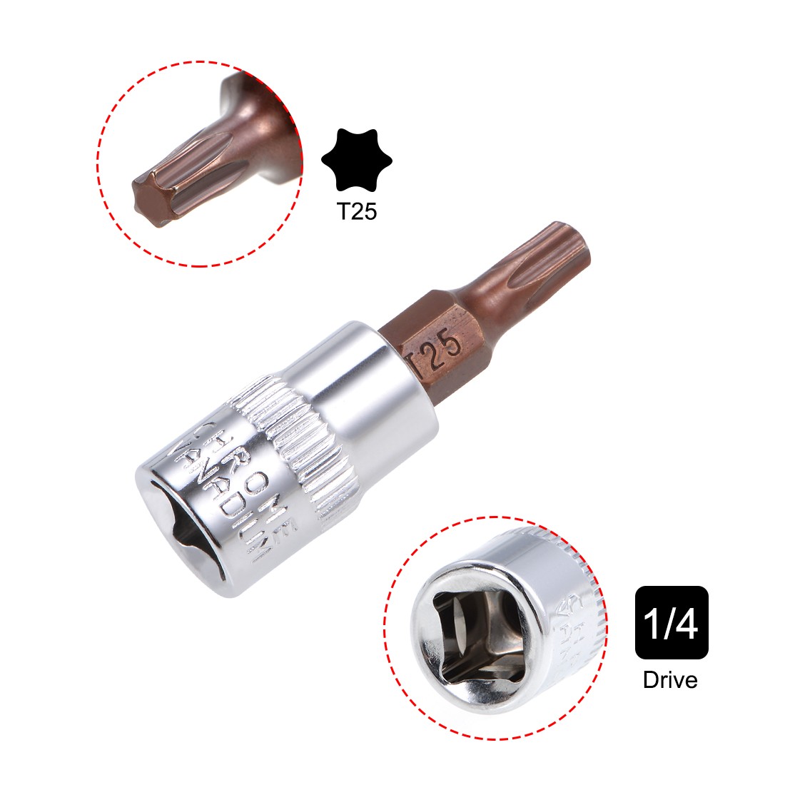 3pcs 1/4″ Drive x T25 Torx Bit Socket S2 Steel Bits CR-V Sockets 38mm Length