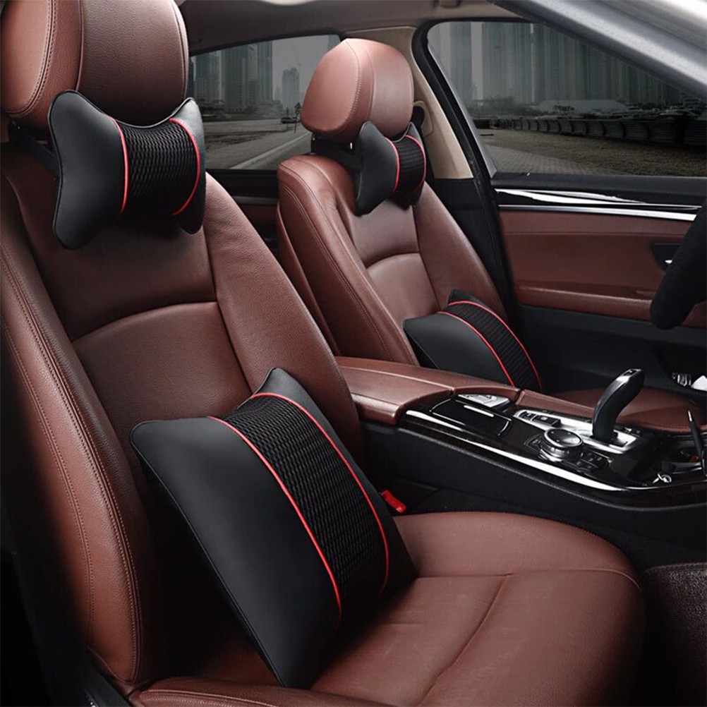 2-Pack PU Leather Car Headrest Cushions Soft Neck Support Pillow