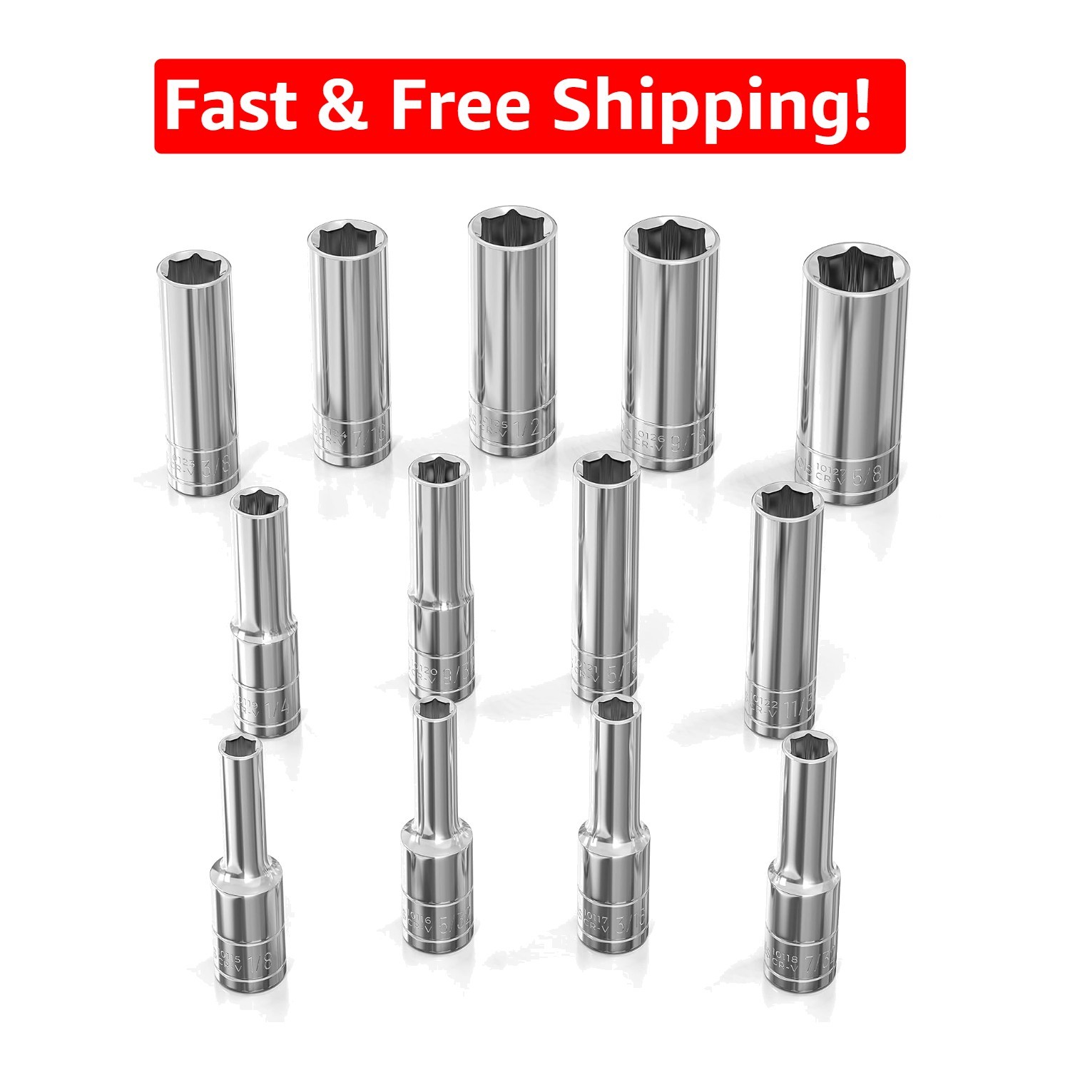 Complete 1/4-Inch Drive Chrome Socket Set – All SAE Sizes from 1/8″ to 5/8″