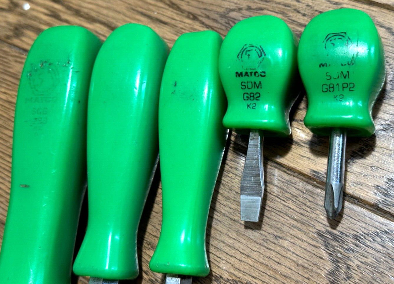 VTG Matco Tools Phillips Flat Standard Tip Screwdriver Set Lot Green Stubby Long