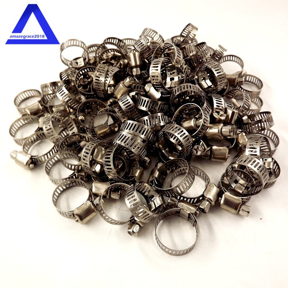 100pcs 1/2″-3/4″ Adjustable Stainless Steel Drive Hose Clamps Fuel Line Worm
