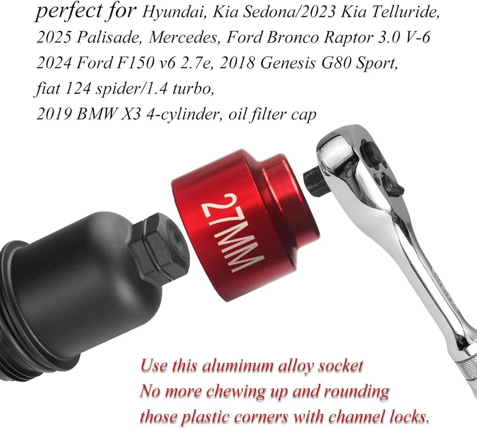 27mm oil filter socket wrench tool, low profile 3/8″ Drive Oil 27mm, Red