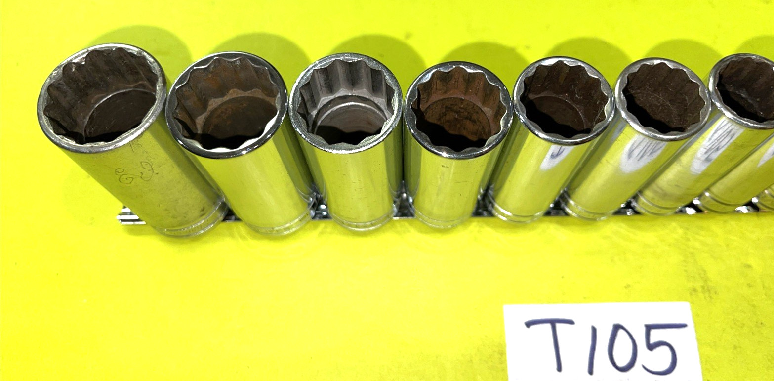 SNAP-ON TOOLS 13 PIECE 1/2 DR. SAE. DEEP CHROME SOCKET SET 12 POINT 3/8 TO 1-1/8