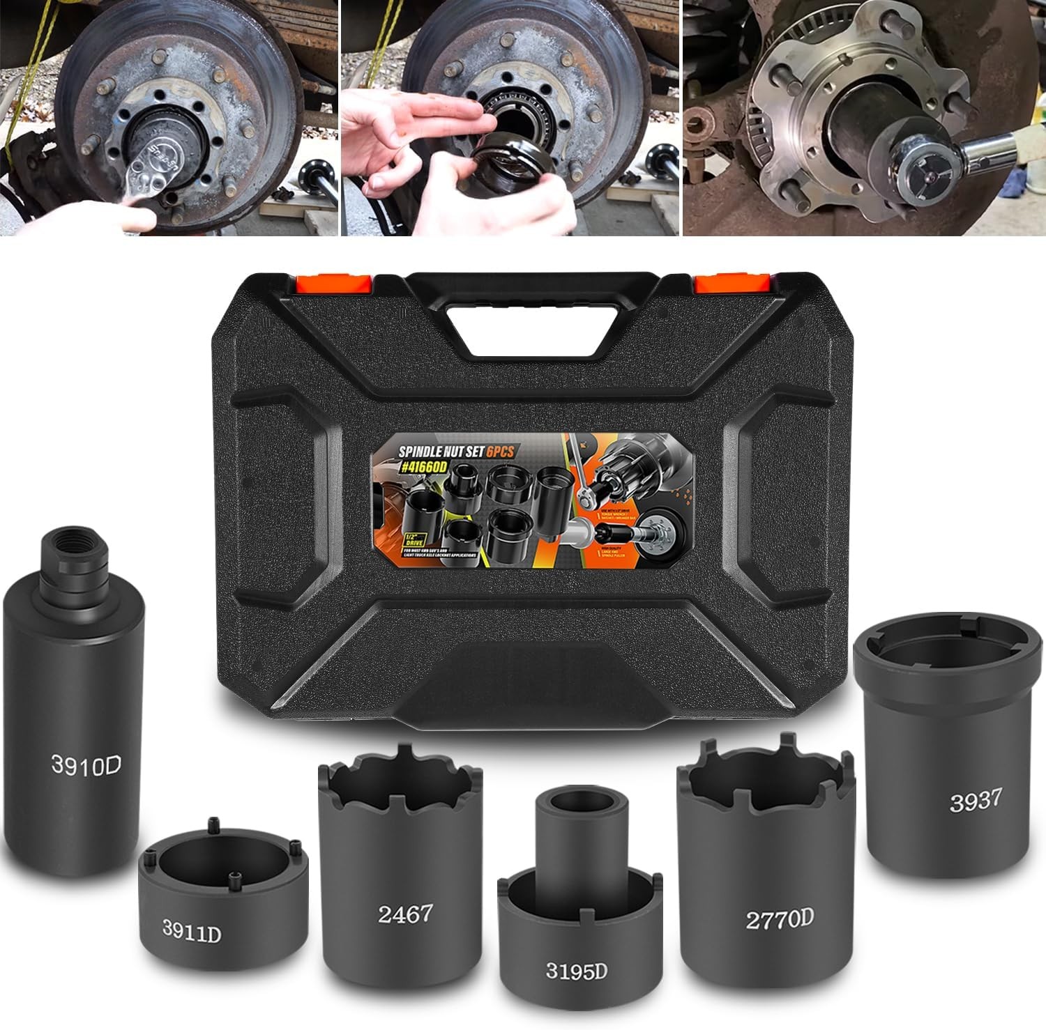 6PCS Spindle Socket Set, 41660D 4WD Axle Hub Lock Nut Socket Remover Puller