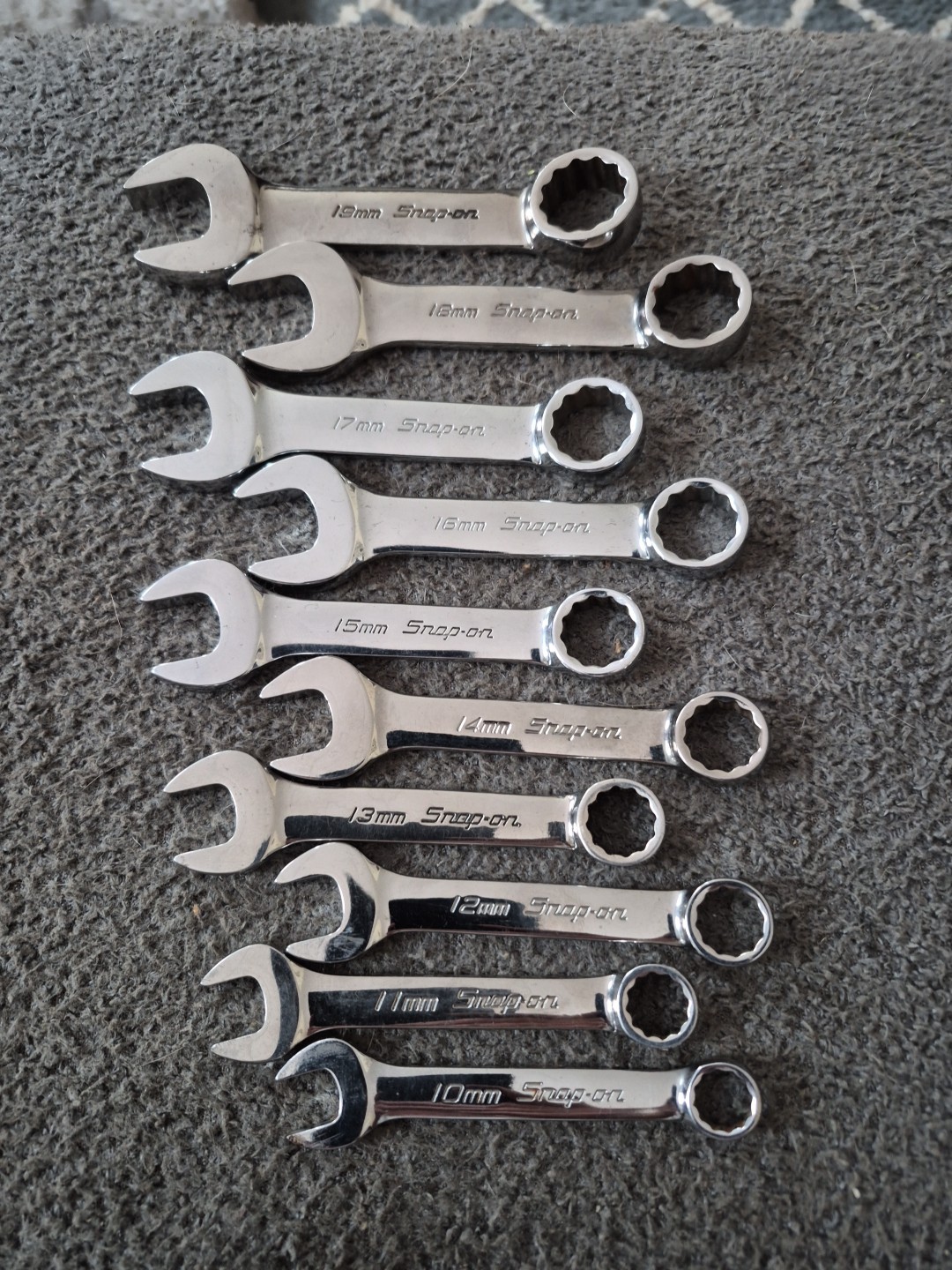 Snap-On OXIM710B 10 pc 12 Pt Metric Midget Combination Wrench Set 10mm-19mm