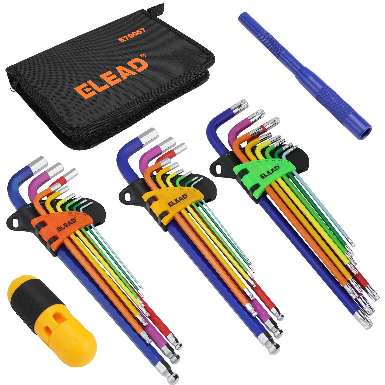 29pc Allen-Wrench Hex Torx Key Set Ball End Long Arm w/ T-Handle & Extension Bar