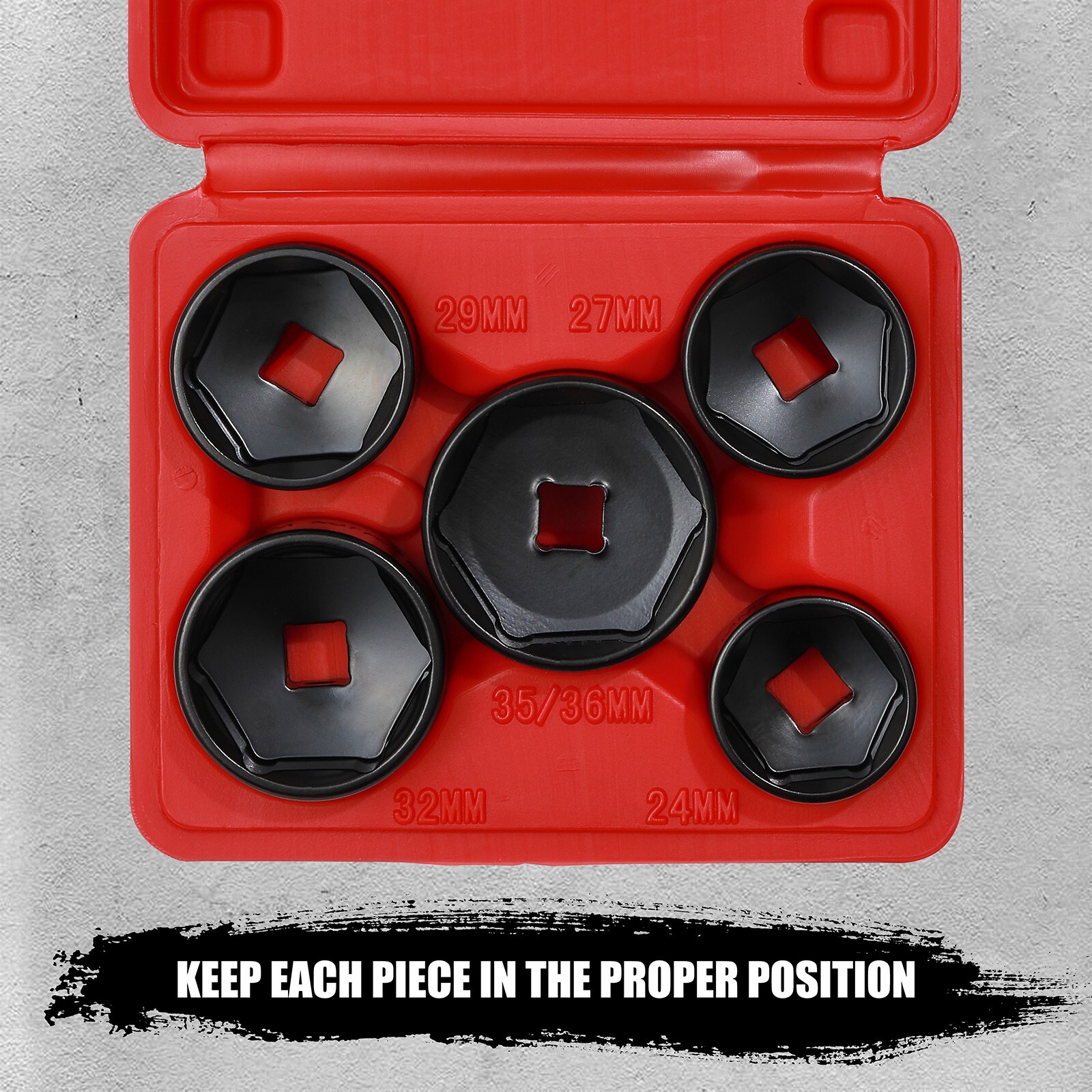5 Piece 3/8″ Drive Low Profile Oil Filter Socket Set, Remover and Installer Tool