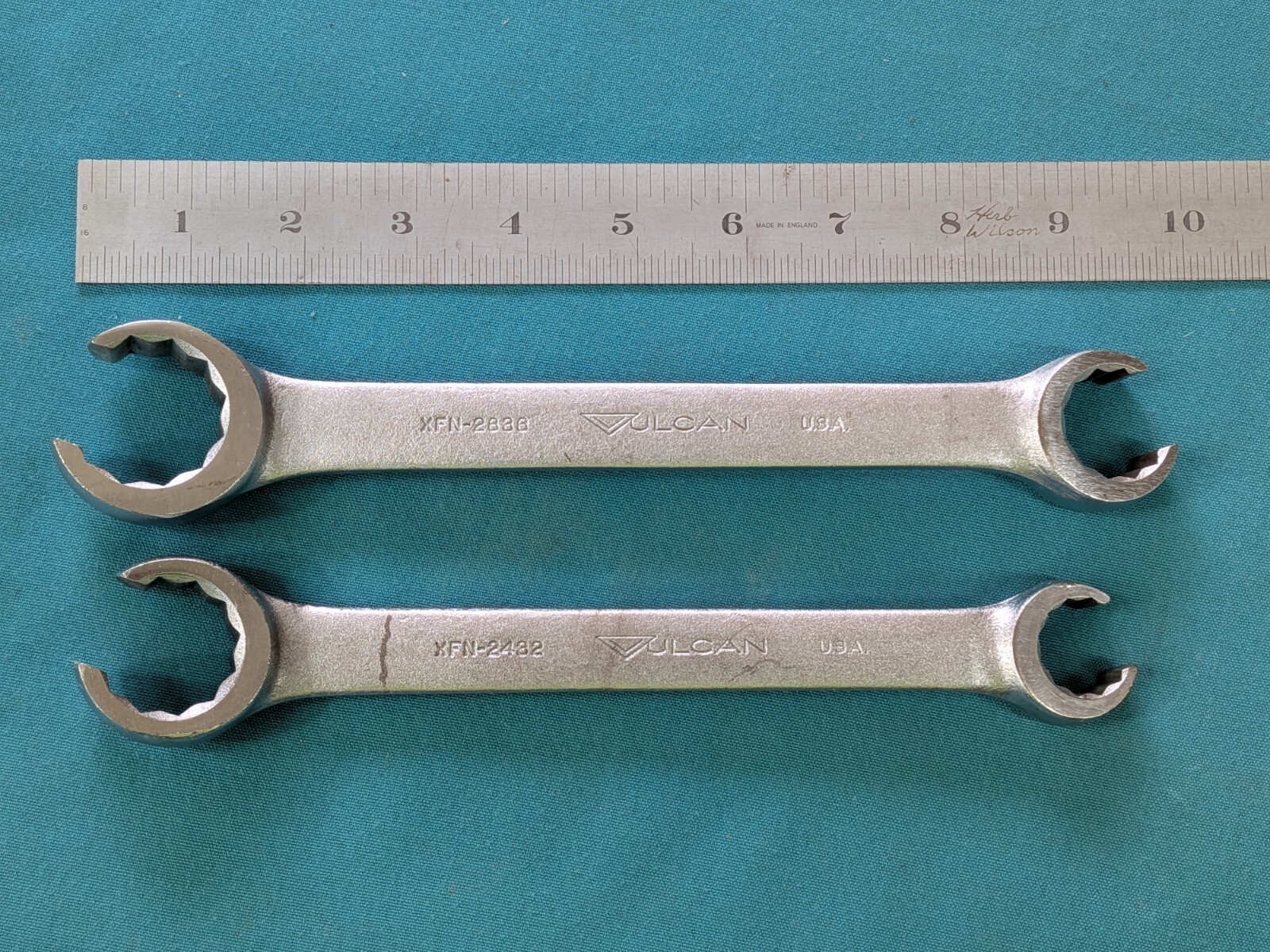NICE Vintage VULCAN USA Flare Nut Line Wrench Pair XFN-2836 & 2432 Polished Face