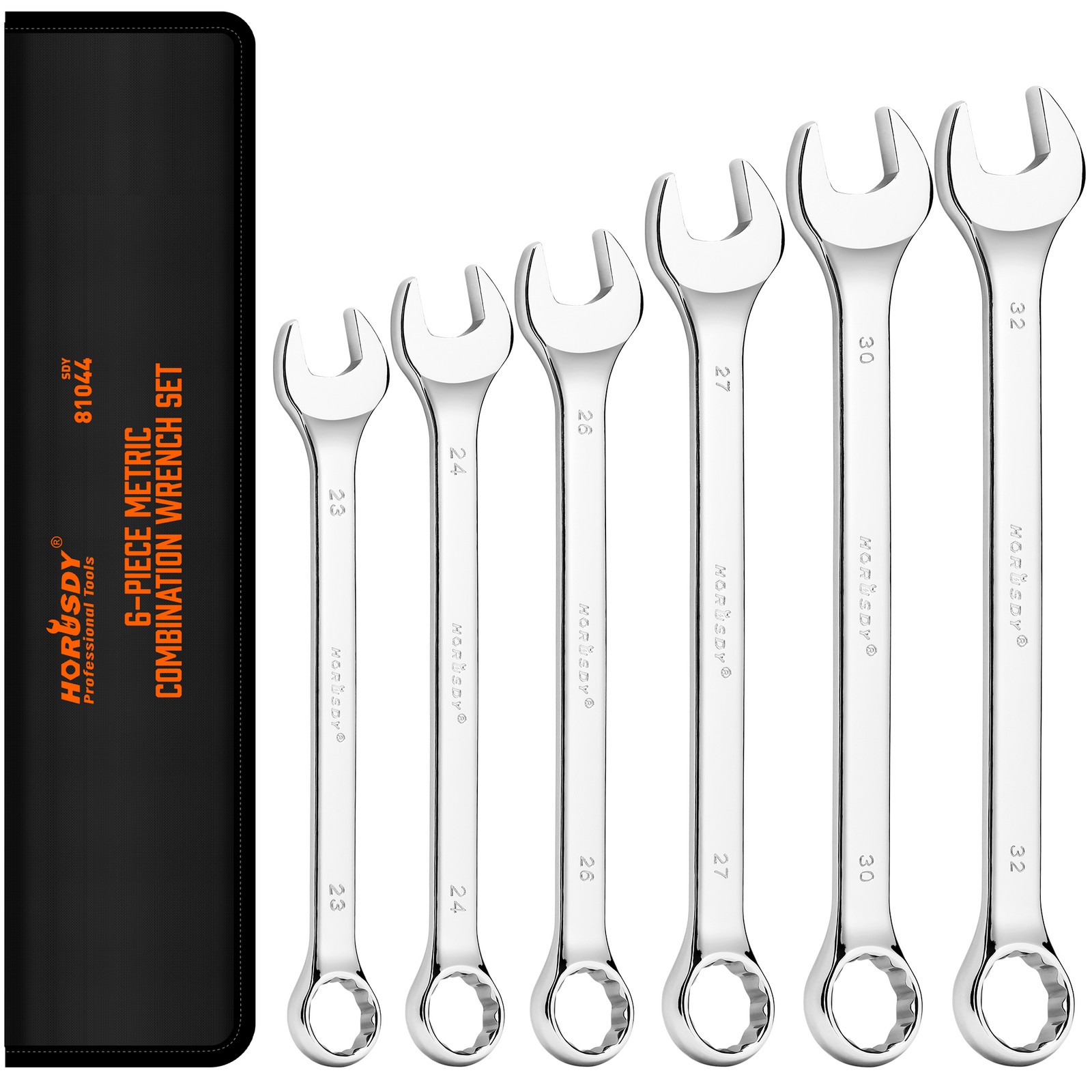 6PC Super Long Metric Combination Wrench Set 23-32mm Ring Open Ended 15° Entry