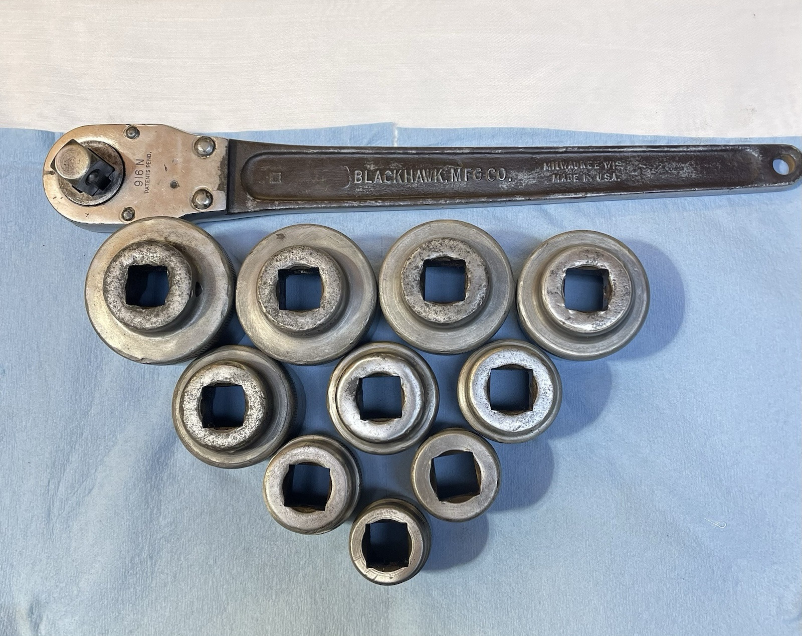 Vntg Blackhawk USA 3/4 Drive 12pc. Socket Set Push Through Ratchet and Extension