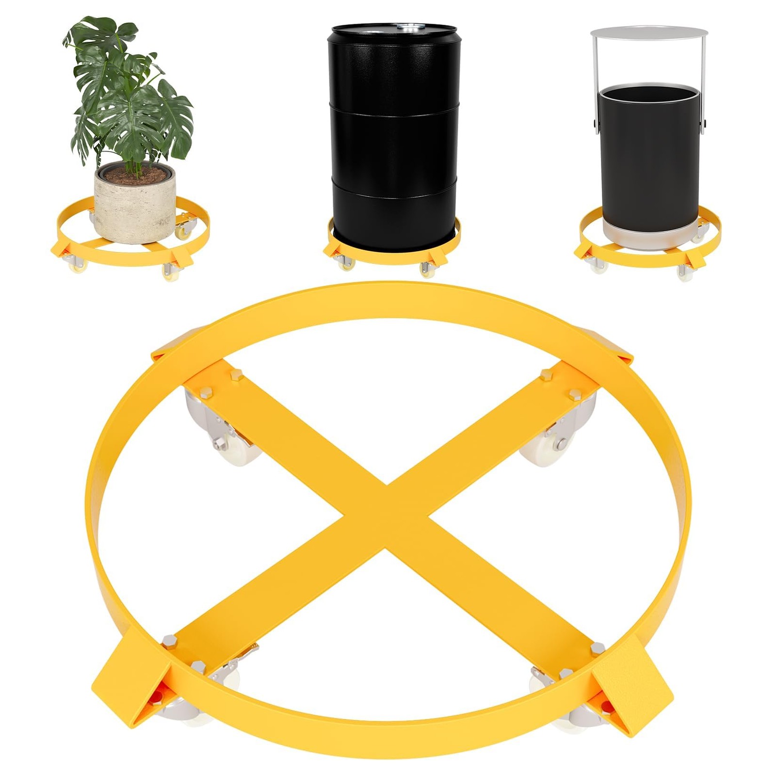 2PCS 55 Gallon Drum Dolly Heavy Duty Barrel Cart 1000lbs w/ Casters Yellow