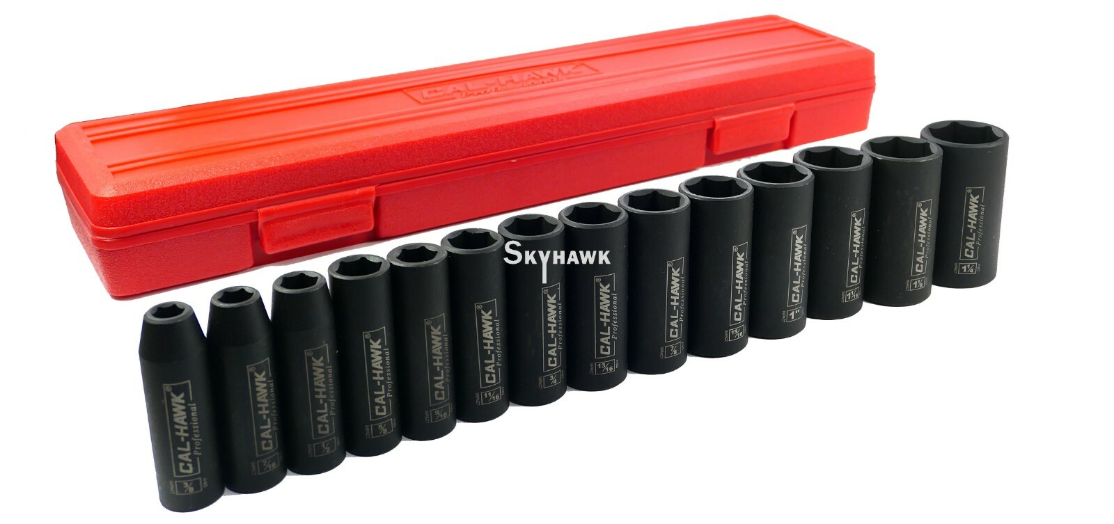 14 pc 1/2″Dr. 6 POINT Deep Impact Socket Chrome Vanadium CRV Set SAE