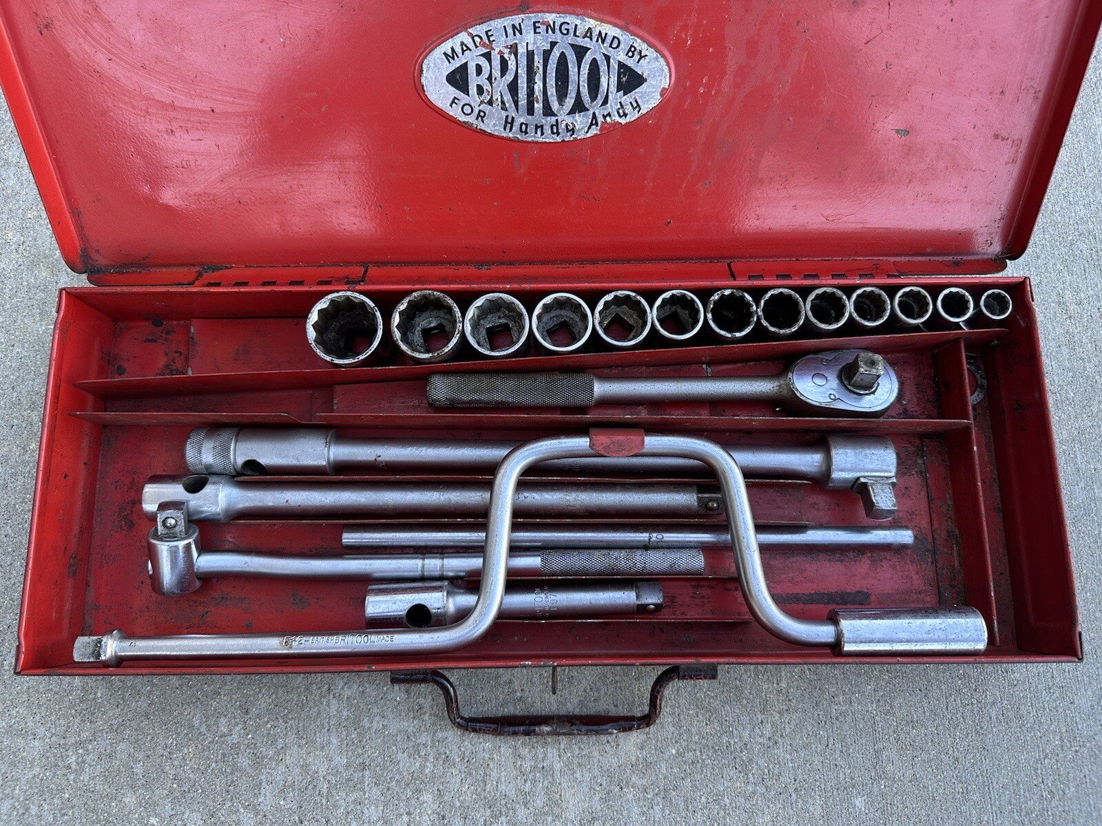 VINTAGE BRITOOL SOCKET Wrench SET Made England 1/2” Drive 20pc W Case *READ*