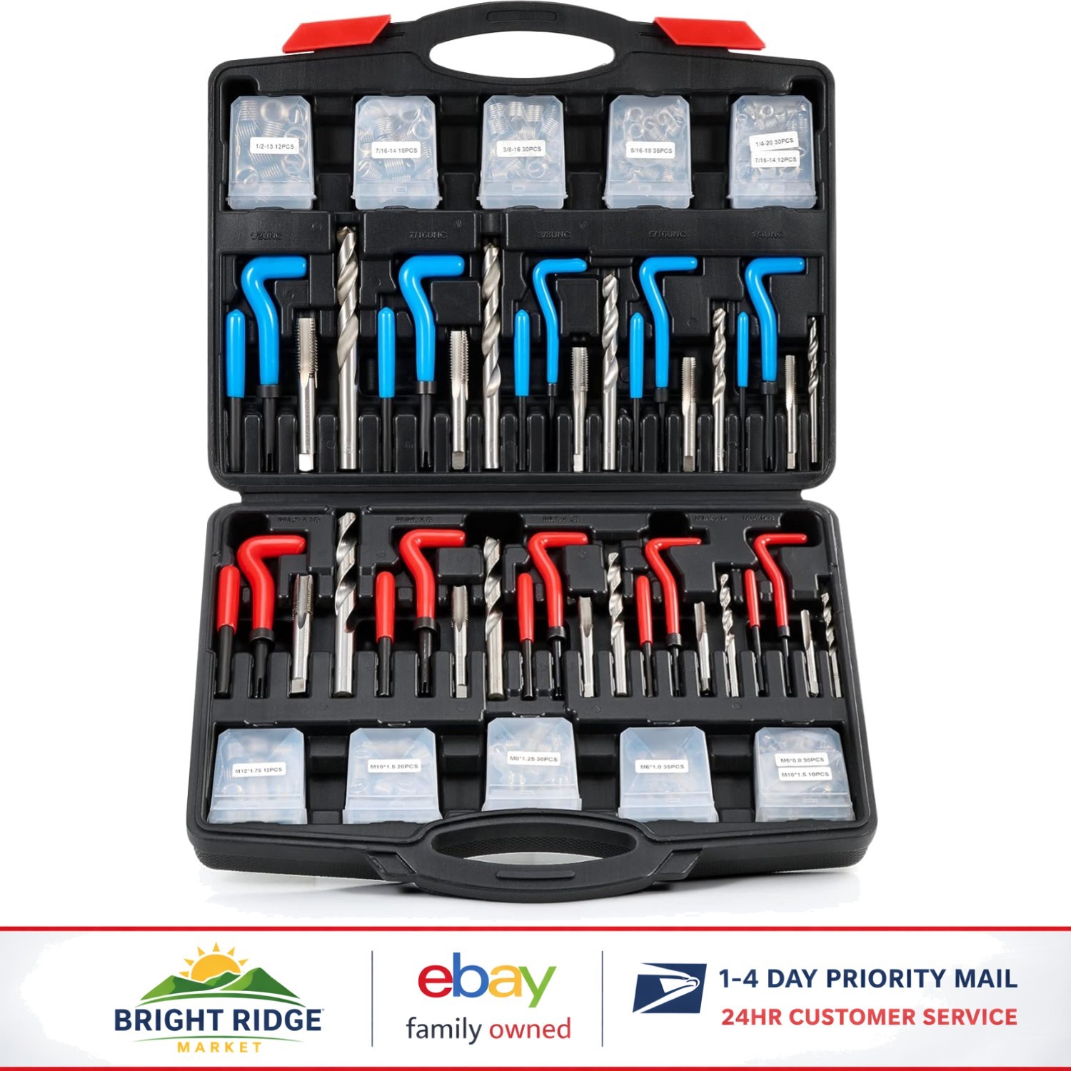 SAE and Metric Thread Repair Kit with Drill Bits, Taps, and Inserts Included