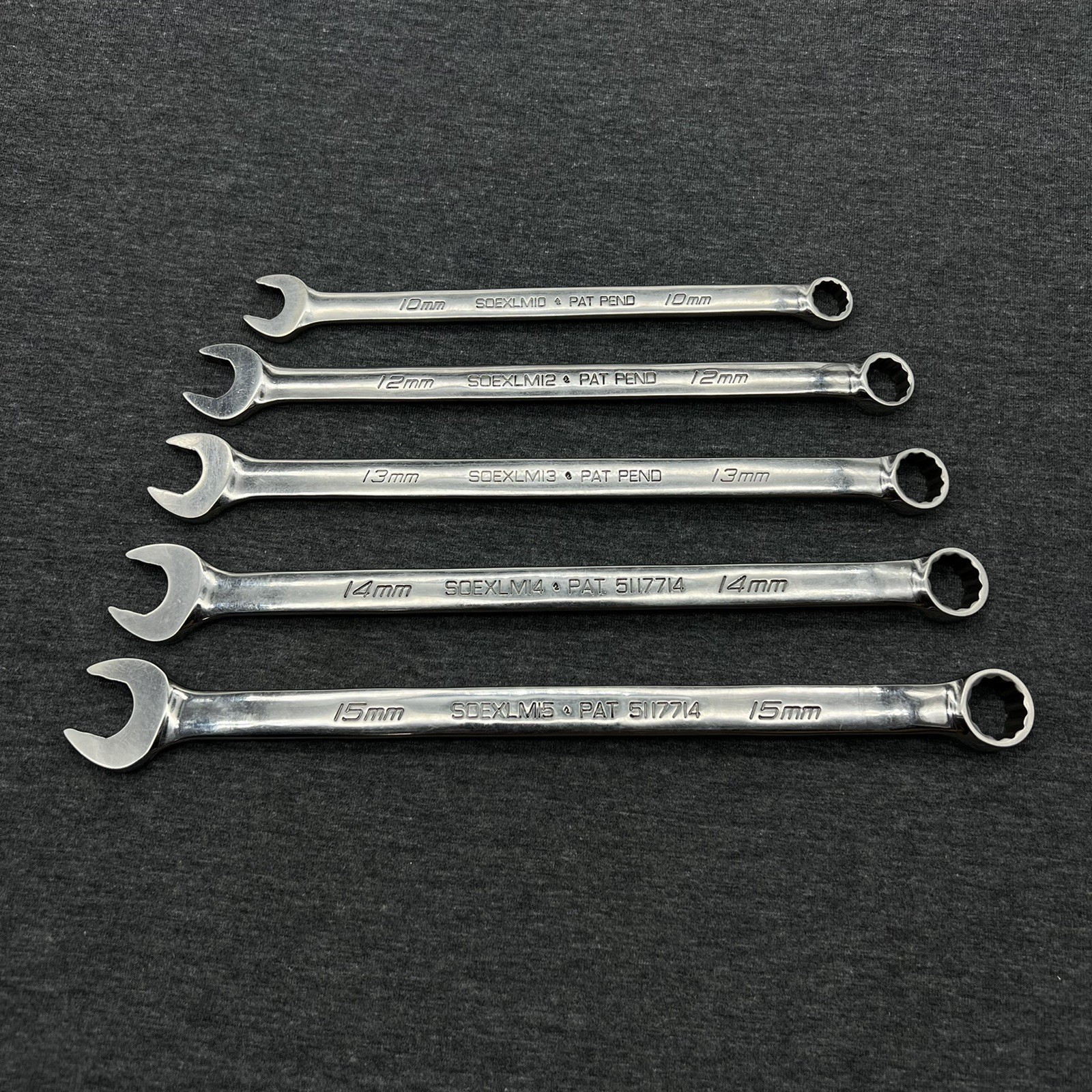 Snap-On 5pc Metric Flank Drive Long Wrench Set 12 Point SOEXLM 10mm-15mm USA