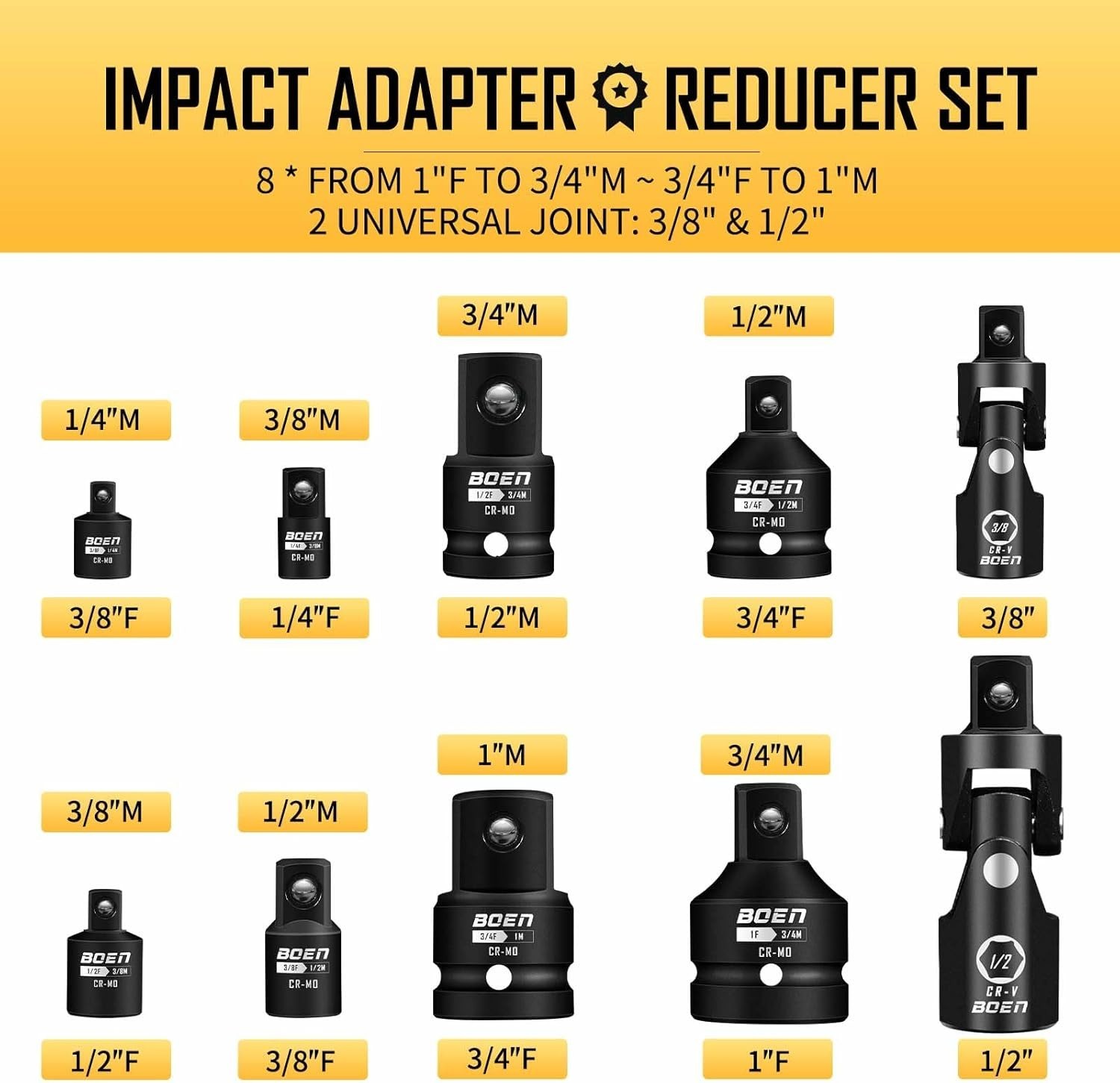 Boen 10pc Impact Socket Adapter Conversion Kit