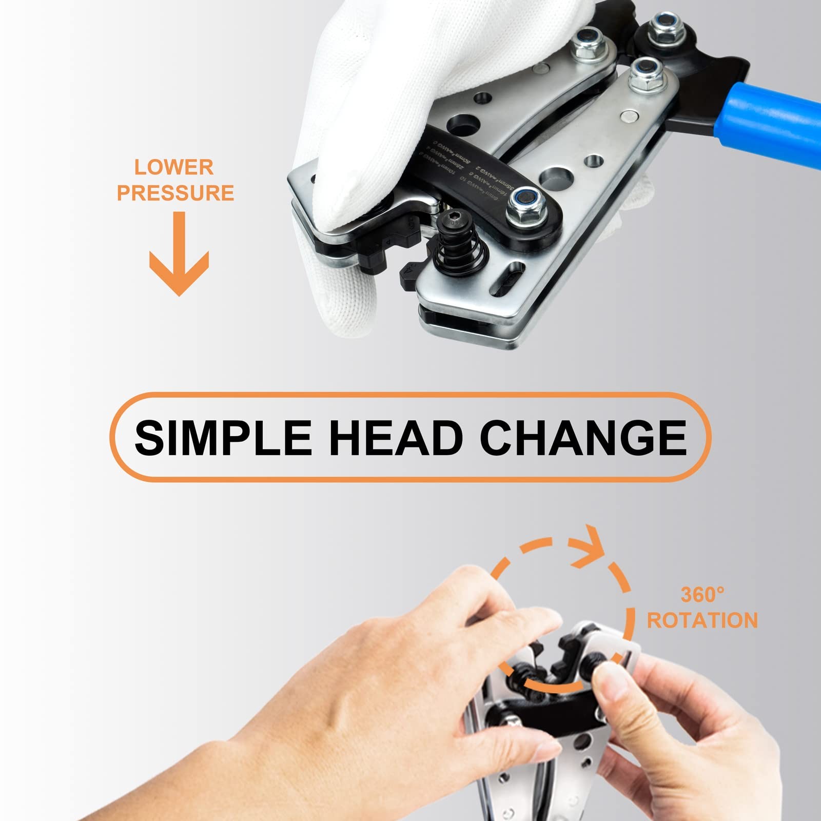 Sanuke Battery Cable Lug Crimping Tool for AWG10-1/0, Wire Silver+blue