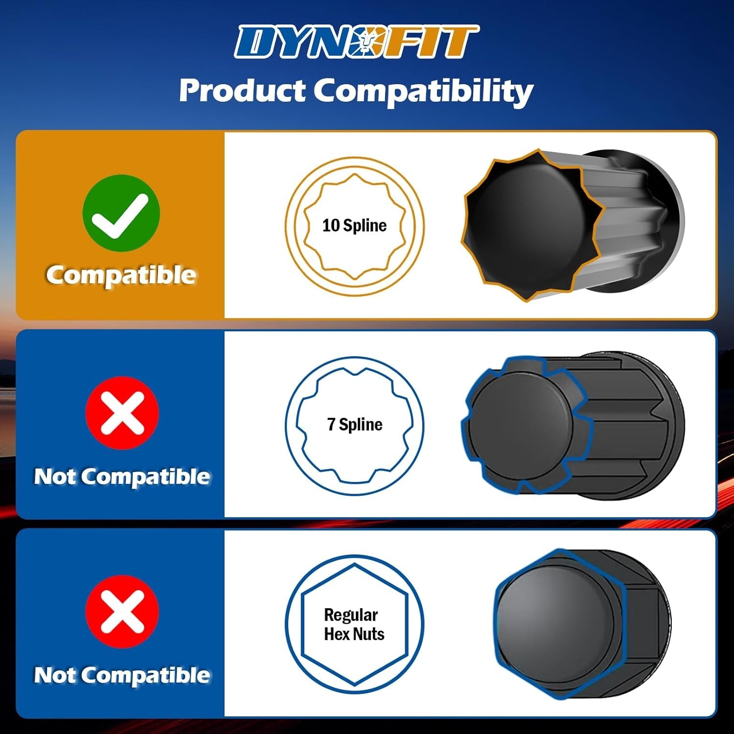 Dynofit 10 Spline Lug Nut Key Replacement for TA23-1/2 For Bimecc Lug Nuts Bolts