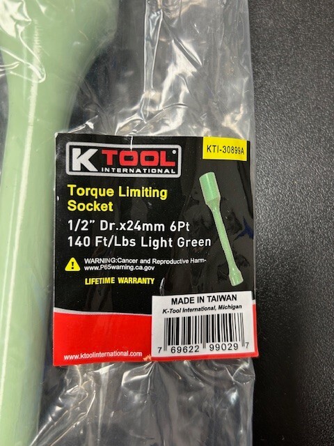 Torque Limiting Socket 24mm Hex 140 Ft Lb 1/2” Drive Lt. Grn. KTI30899A