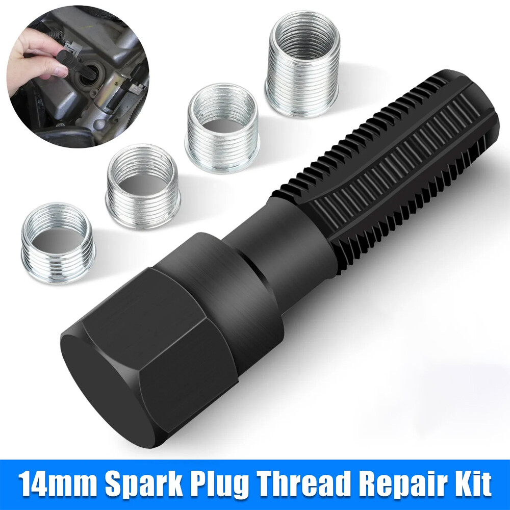 14mm Spark Plug Rethread Thread Repair Kit Helicoil Reamer Tap Tool w/ 4 Inserts