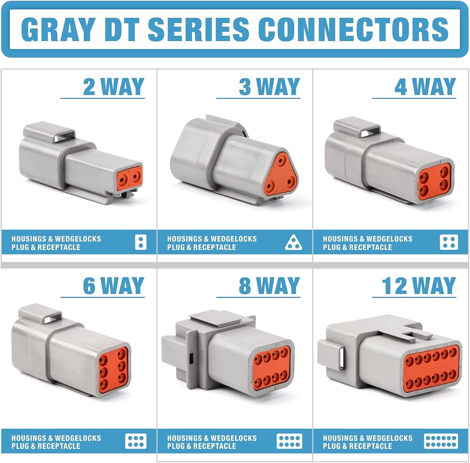 IWISS 188PCS Deutsch DT Gray Connector Kit with Size 2,3,4,6,8,12PIN(2 Pair)
