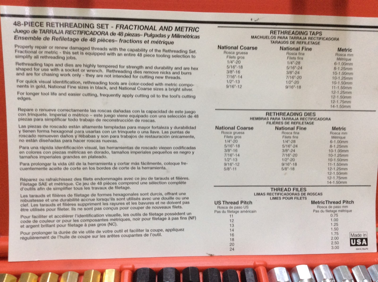 Mac Tools USA 48-Piece Thread Restoring Set TRCOMBO-48 SAE & Metric & Organizer.